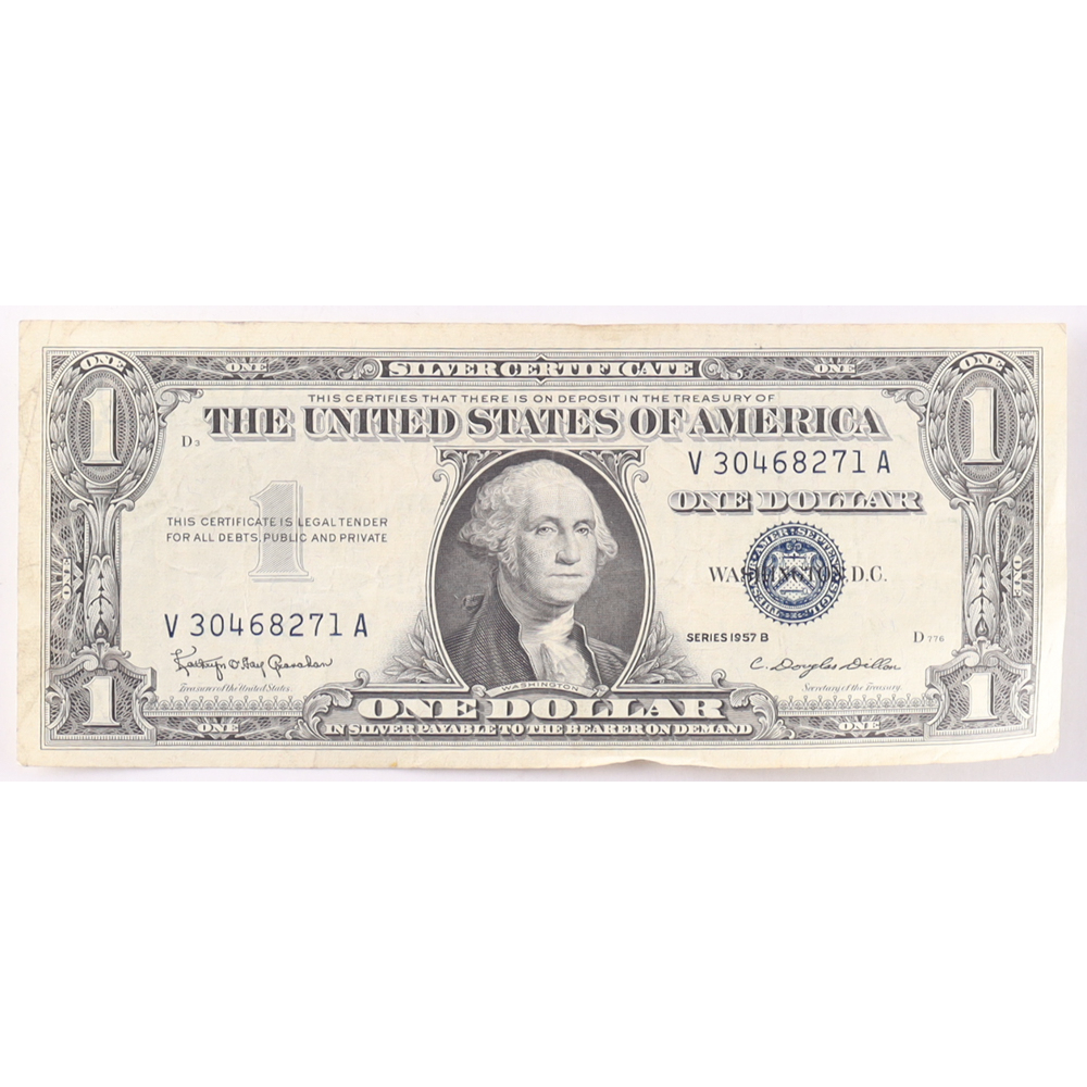 1957-B $1 United States Treasury Blue Seal Silver Certificate Paper Bank Note at PristineAuction.com