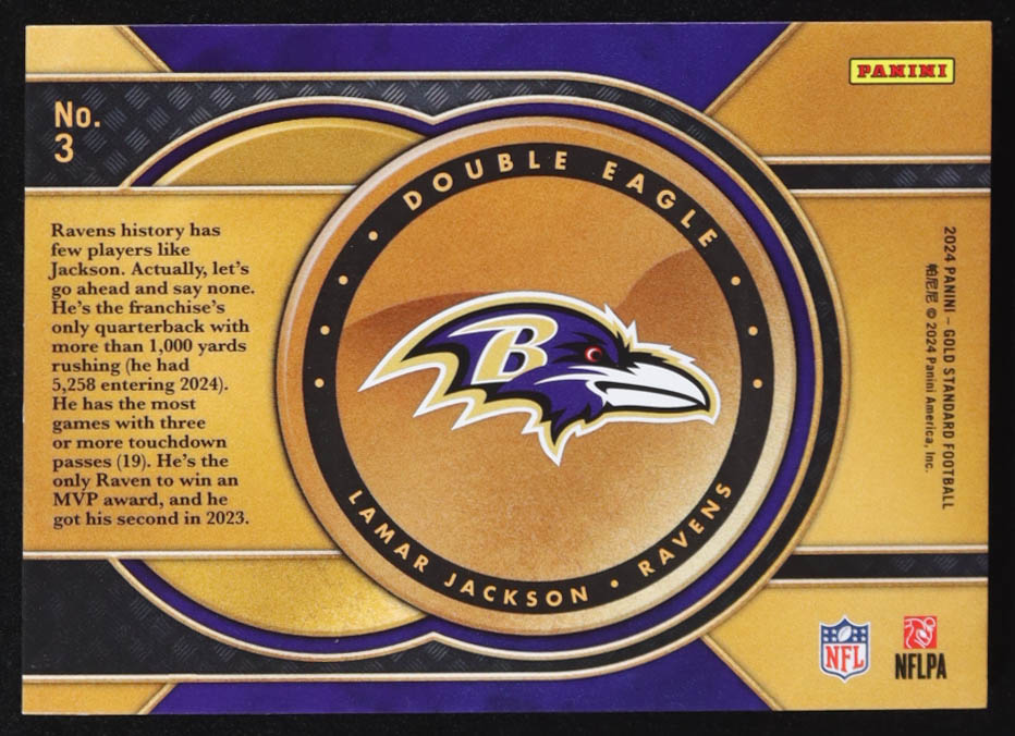 Lamar Jackson 2024 Panini Gold Standard Double Eagle #3 #03/24 at PristineAuction.com Lamar Jackson 2024 Panini Gold Standard Double Eagle #3 #03/24 at PristineAuction.com