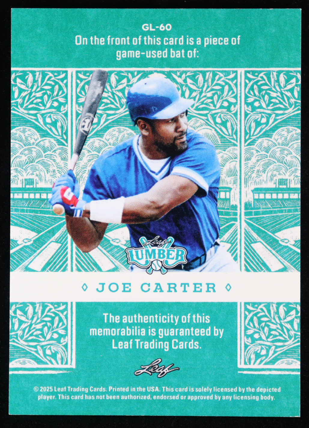 Joe Carter 2025 Leaf Lumber Game-Used Bat Bronze #GL60 #19/45 at PristineAuction.com Joe Carter 2025 Leaf Lumber Game-Used Bat Bronze #GL60 #19/45 at PristineAuction.com