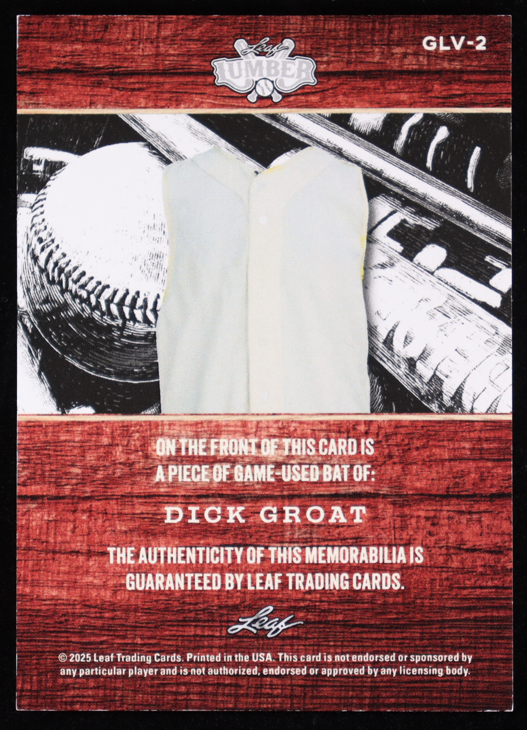 Dick Groat 2025 Leaf Lumber Vintage Game-Used Bat #GLV2 #7/7 at PristineAuction.com Dick Groat 2025 Leaf Lumber Vintage Game-Used Bat #GLV2 #7/7 at PristineAuction.com