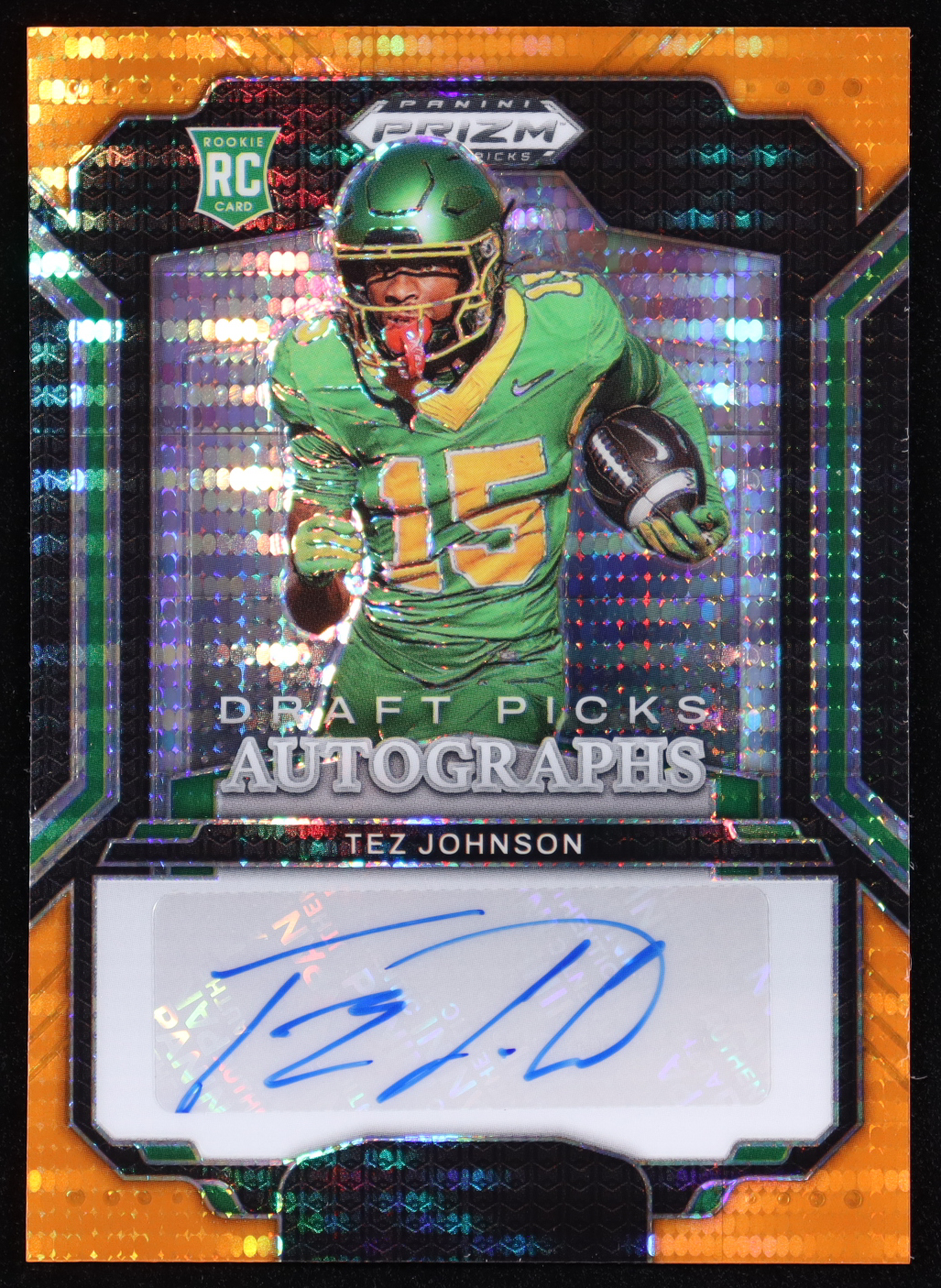 Tez Johnson 2025 Panini Prizm Draft Picks Draft Picks Autographs Orange Pulsar #73 #67/75 RC at PristineAuction.com Tez Johnson 2025 Panini Prizm Draft Picks Draft Picks Autographs Orange Pulsar #73 #67/75 RC at PristineAuction.com