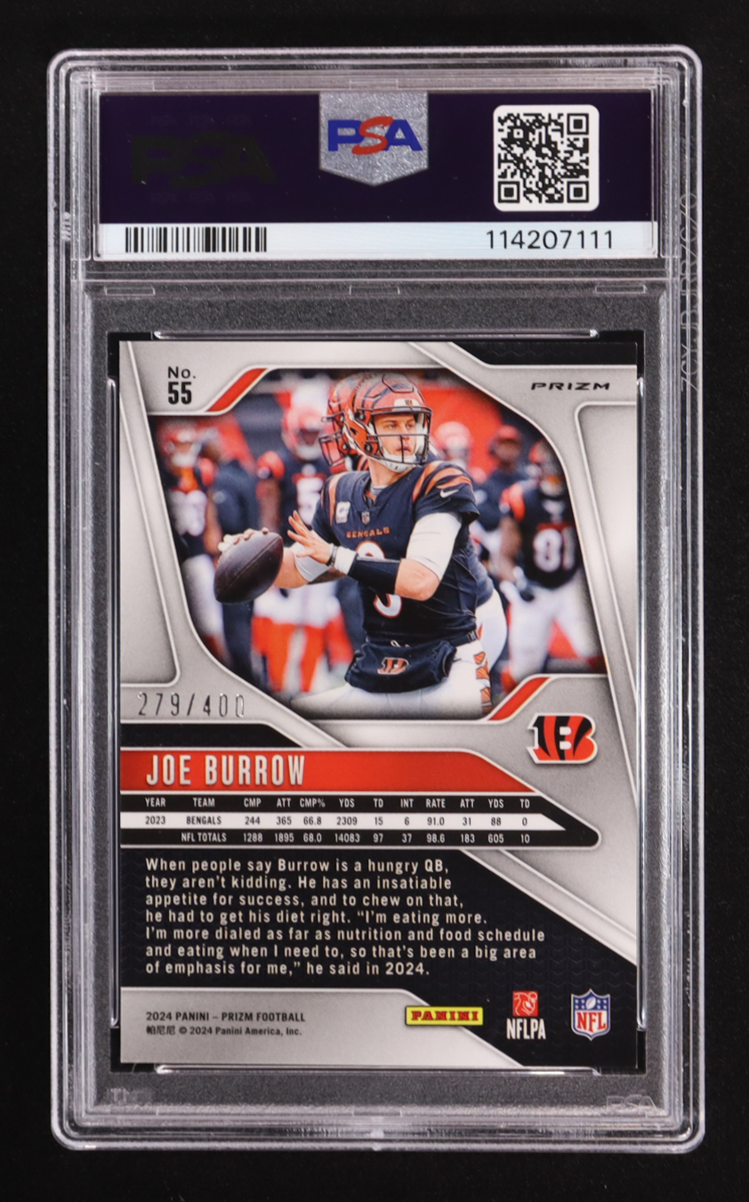 Joe Burrow 2024 Panini Prizm Prizms Pandora #55 #279/400 (PSA 9) at PristineAuction.com Joe Burrow 2024 Panini Prizm Prizms Pandora #55 #279/400 (PSA 9) at PristineAuction.com