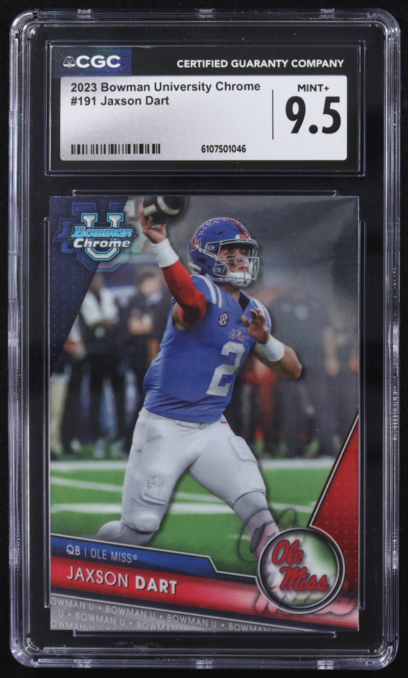 Jaxson Dart 2023 Bowman Chrome University #191 (CGC 9.5) at PristineAuction.com Jaxson Dart 2023 Bowman Chrome University #191 (CGC 9.5) at PristineAuction.com