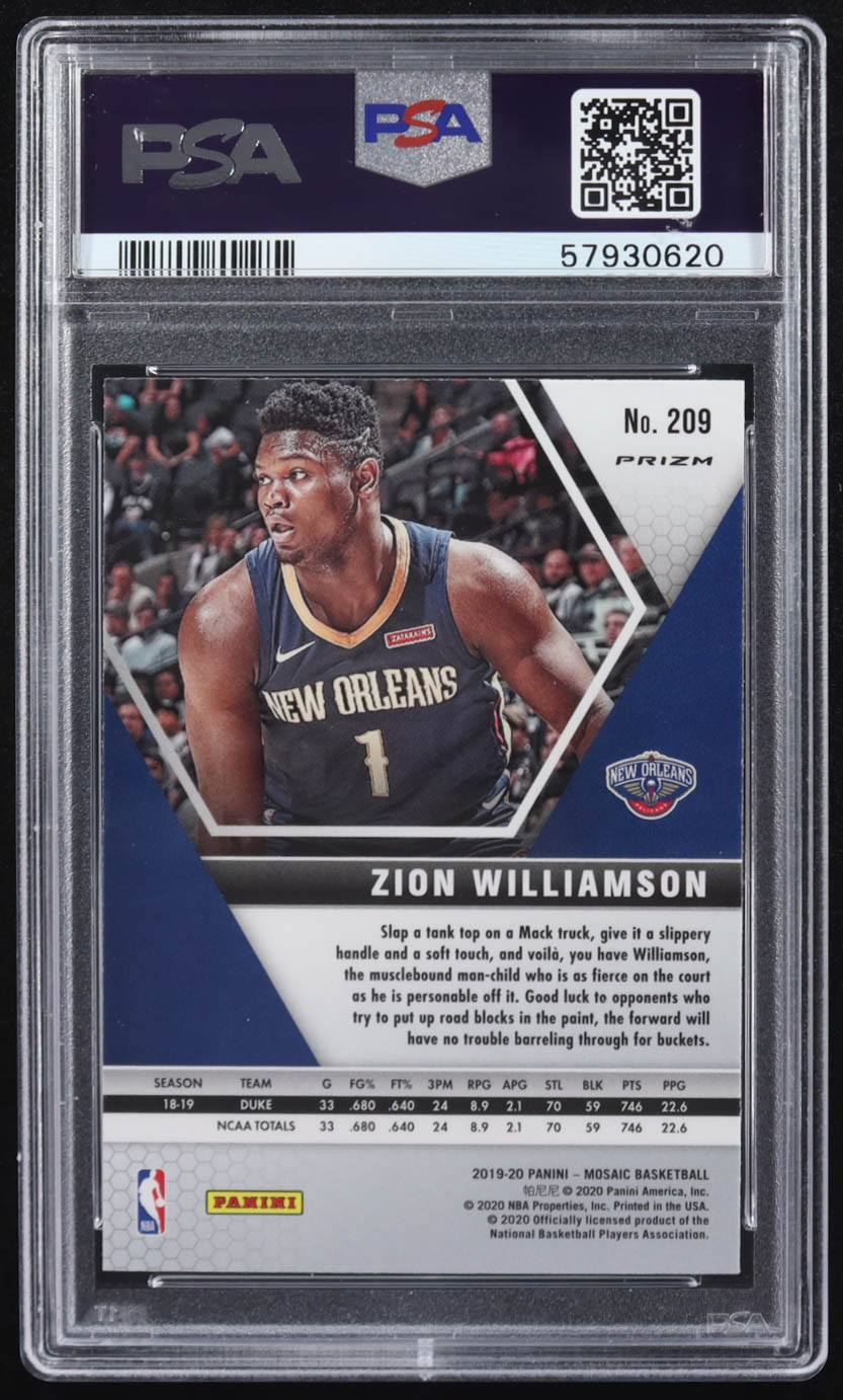 Zion Williamson 2019-20 Panini Mosaic Mosaic Blue Reactive #209 RC (CGC 9) at PristineAuction.com Zion Williamson 2019-20 Panini Mosaic Mosaic Blue Reactive #209 RC (CGC 9) at PristineAuction.com