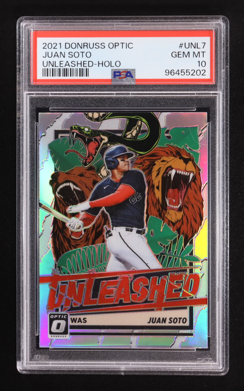 Juan Soto 2021 Donruss Optic Unleashed Holo #7 (PSA 10) at PristineAuction.com Juan Soto 2021 Donruss Optic Unleashed Holo #7 (PSA 10) at PristineAuction.com