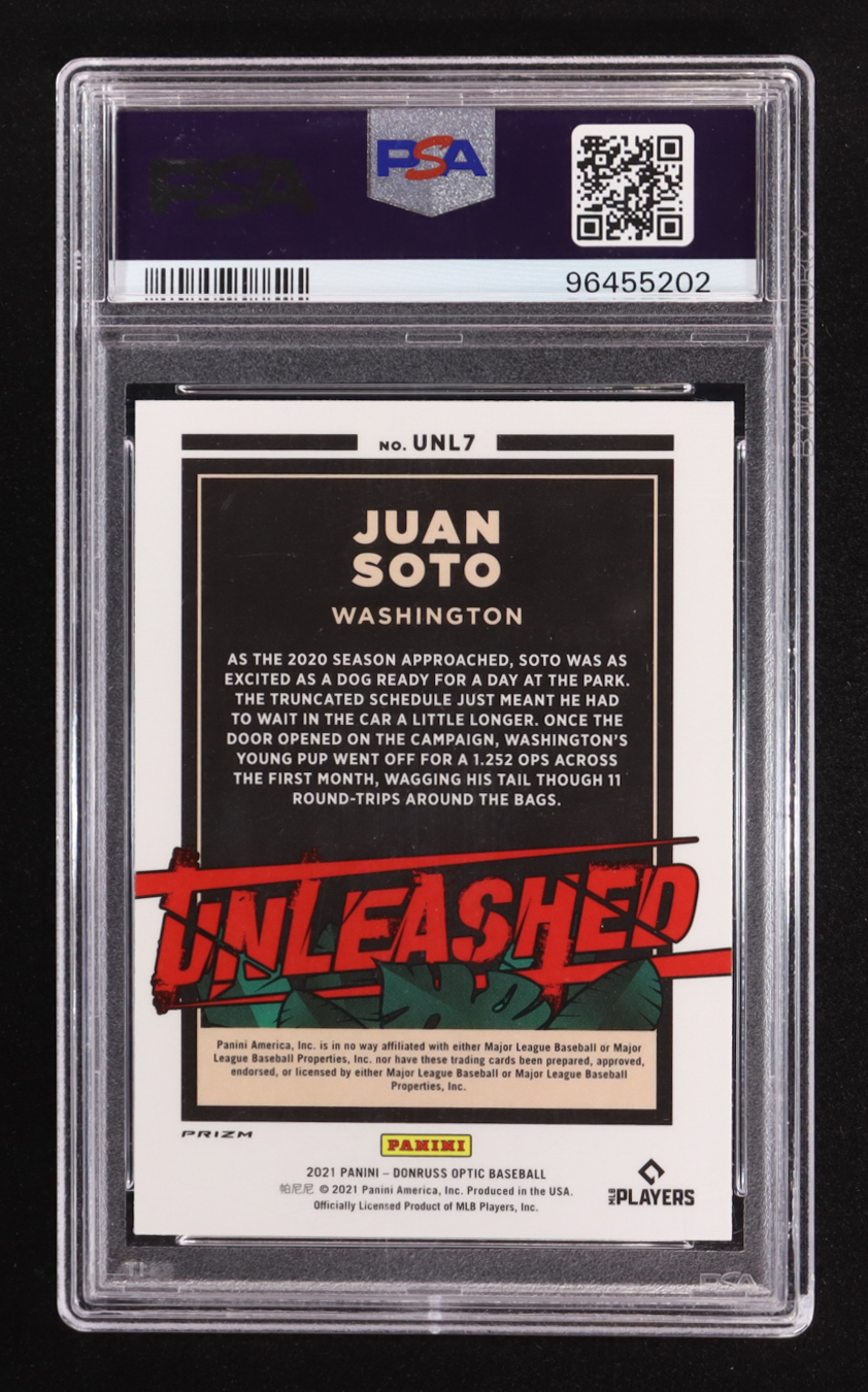 Juan Soto 2021 Donruss Optic Unleashed Holo #7 (PSA 10) at PristineAuction.com Juan Soto 2021 Donruss Optic Unleashed Holo #7 (PSA 10) at PristineAuction.com
