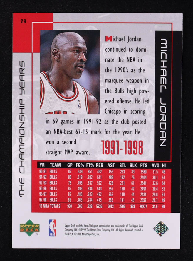 Michael Jordan 1999 Upper Deck Michael Jordan Career #29 The Championship Years at PristineAuction.com Michael Jordan 1999 Upper Deck Michael Jordan Career #29 The Championship Years at PristineAuction.com