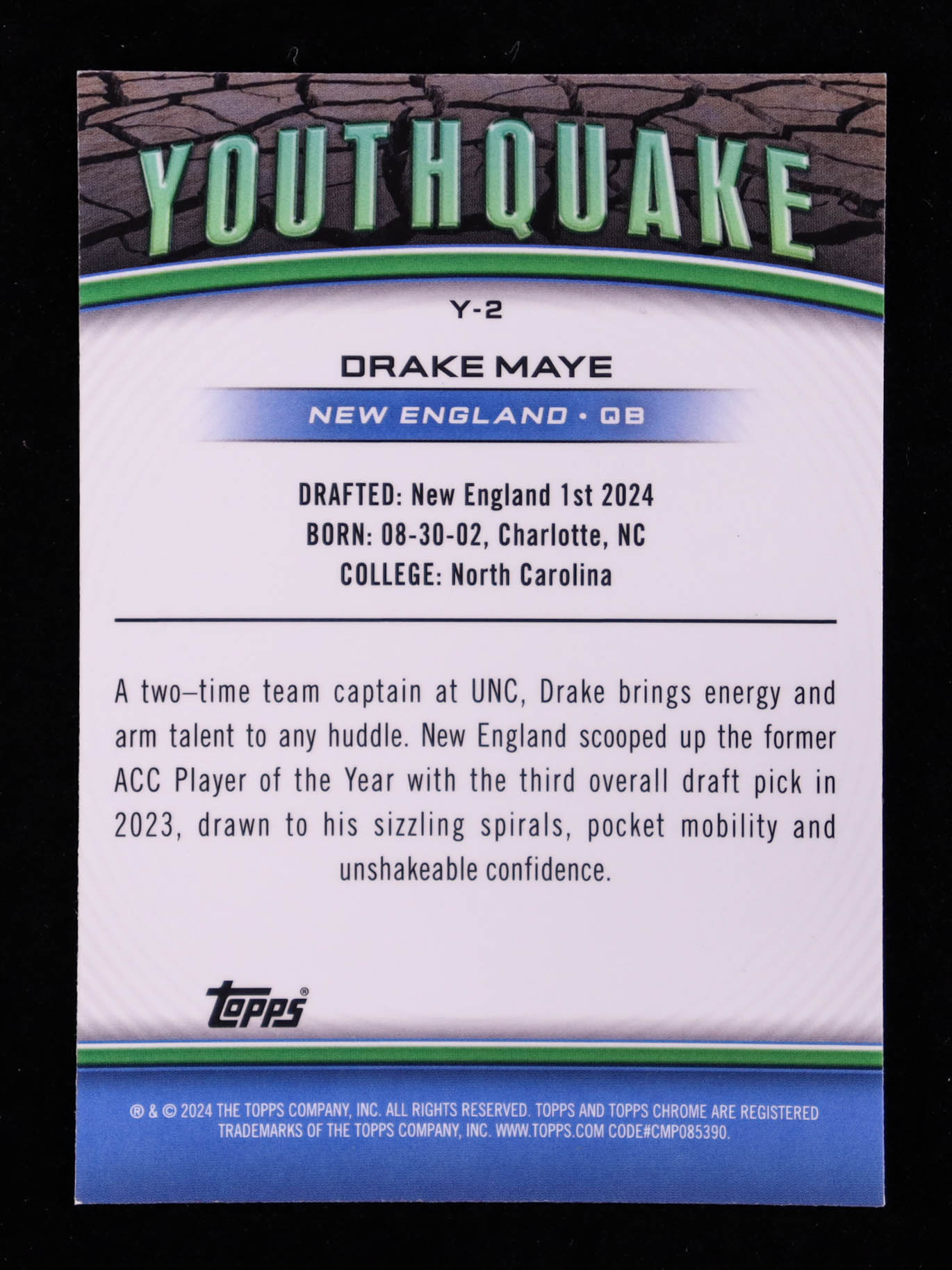 Drake Maye 2024 Topps Chrome Youthquake Lazer Refractors #Y2 RC at PristineAuction.com Drake Maye 2024 Topps Chrome Youthquake Lazer Refractors #Y2 RC at PristineAuction.com