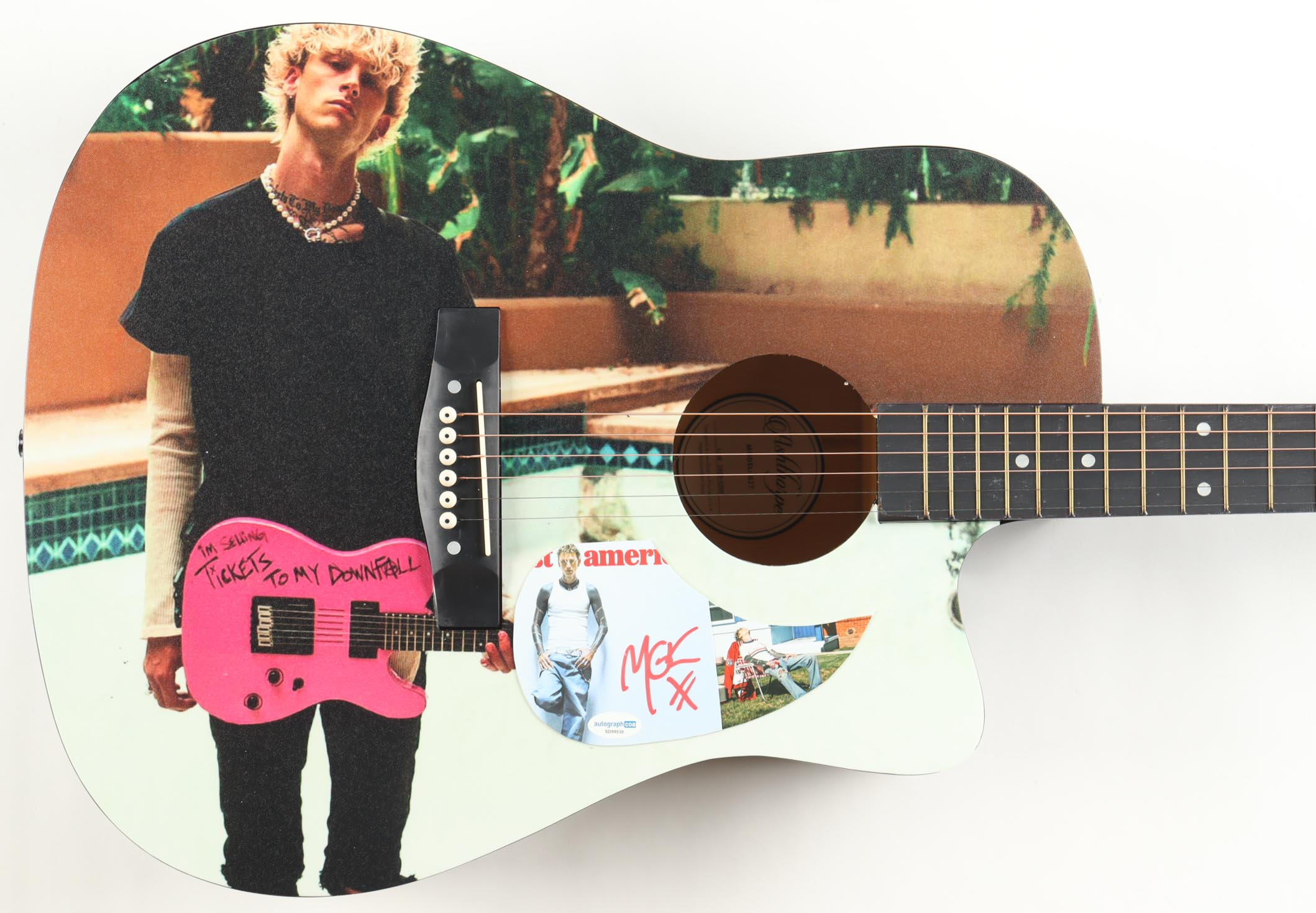 MGK Guitar with Signed Custom Insert Pickguard (ACOA) at PristineAuction.com MGK Guitar with Signed Custom Insert Pickguard (ACOA) at PristineAuction.com