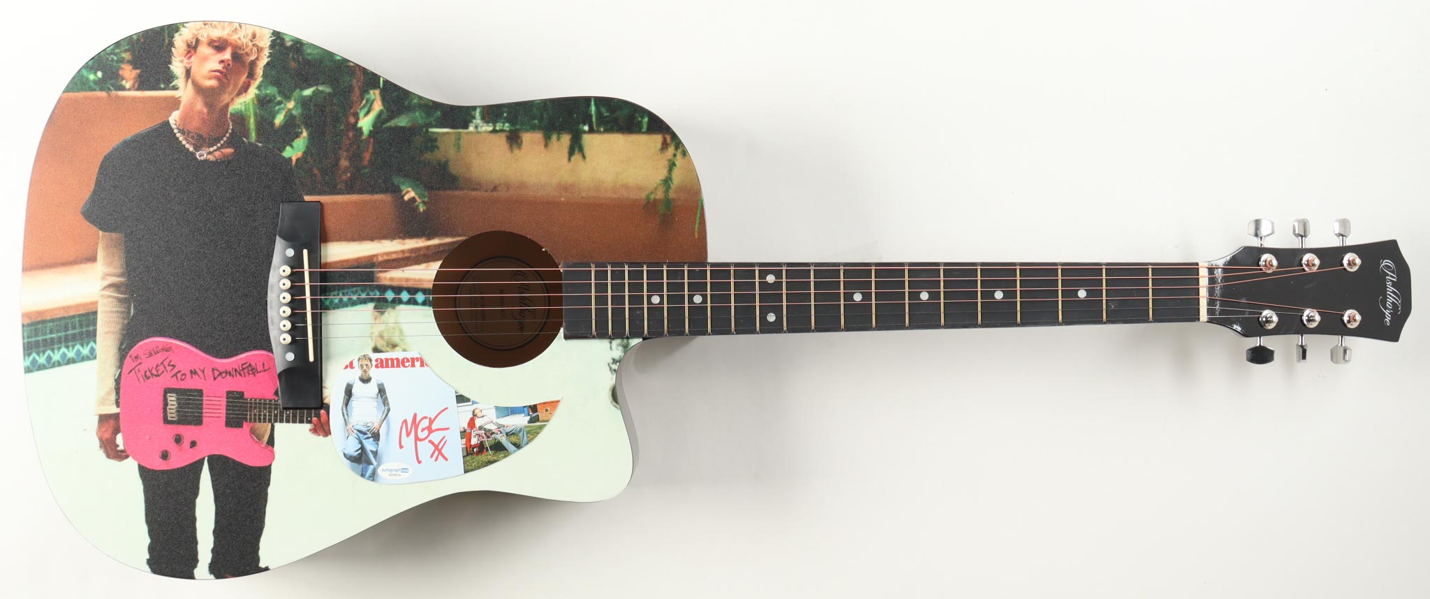 MGK Guitar with Signed Custom Insert Pickguard (ACOA) at PristineAuction.com MGK Guitar with Signed Custom Insert Pickguard (ACOA) at PristineAuction.com