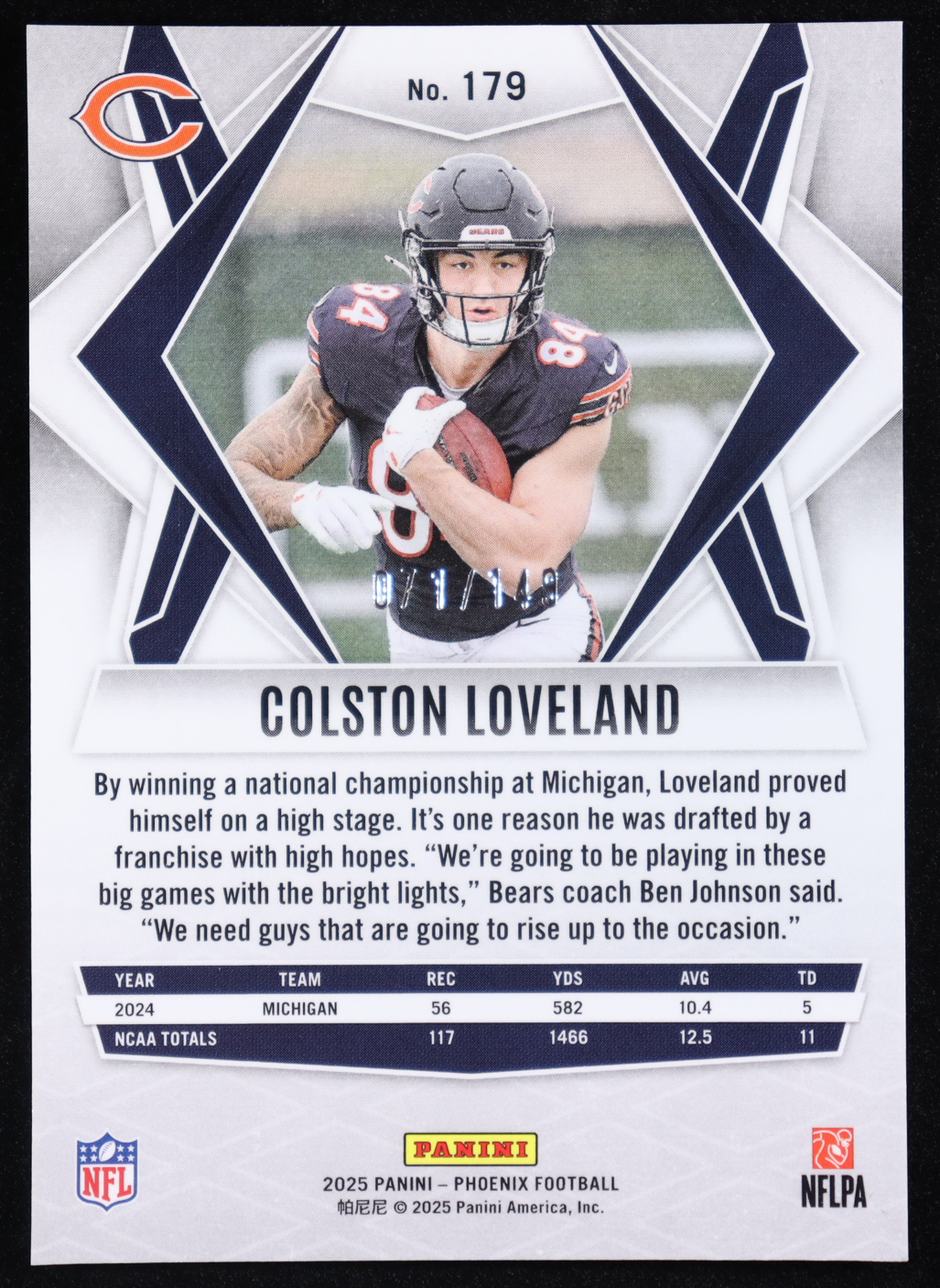 Colston Loveland 2025 Panini Phoenix Green Winter #179 #071/149 RC at PristineAuction.com Colston Loveland 2025 Panini Phoenix Green Winter #179 #071/149 RC at PristineAuction.com