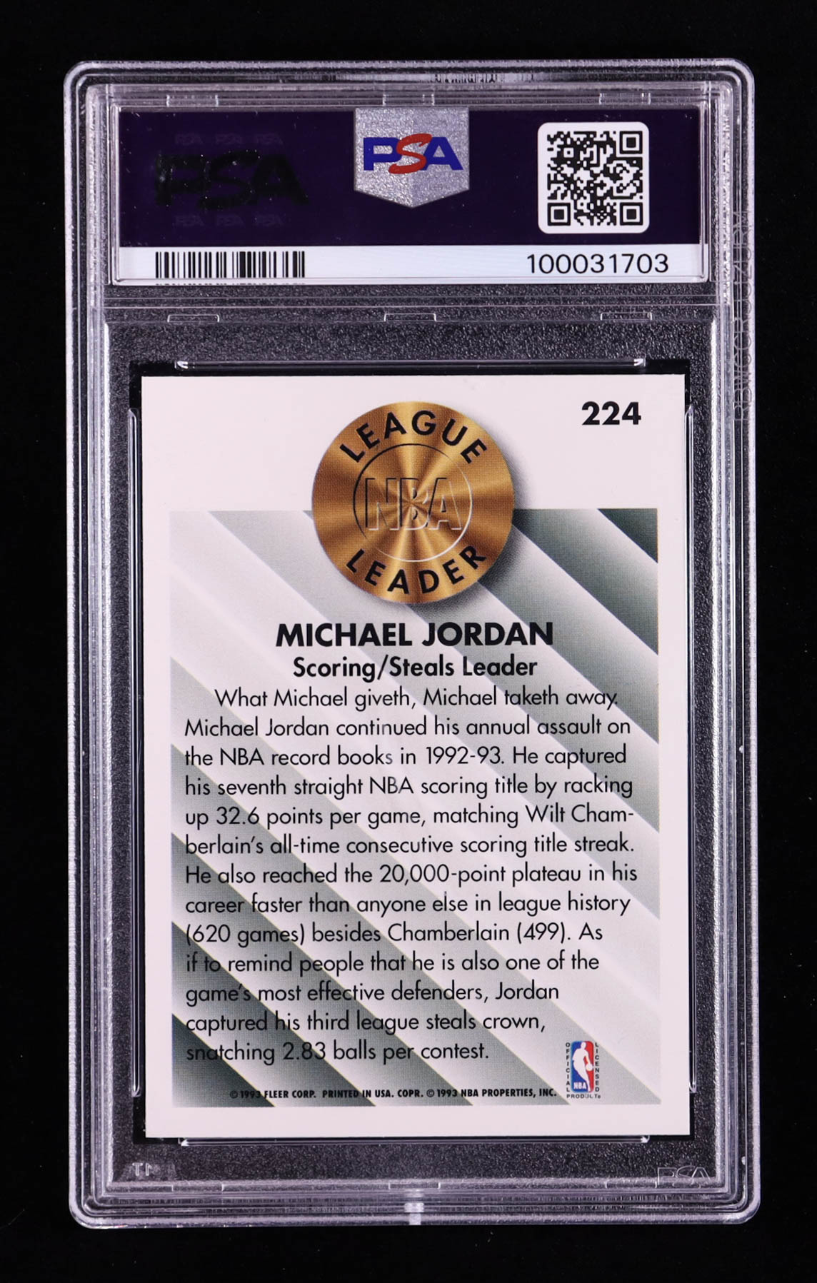 Michael Jordan 1993 Fleer #224 (PSA 10) at PristineAuction.com Michael Jordan 1993 Fleer #224 (PSA 10) at PristineAuction.com
