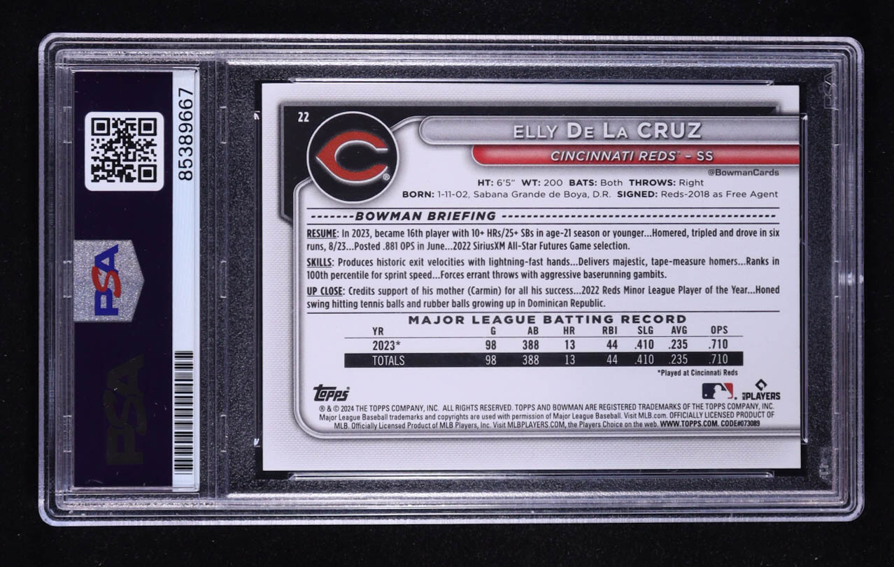 Elly De La Cruz Signed 2024 Bowman #22 RC (PSA | Autograph Grade 10) at PristineAuction.com Elly De La Cruz Signed 2024 Bowman #22 RC (PSA | Autograph Grade 10) at PristineAuction.com