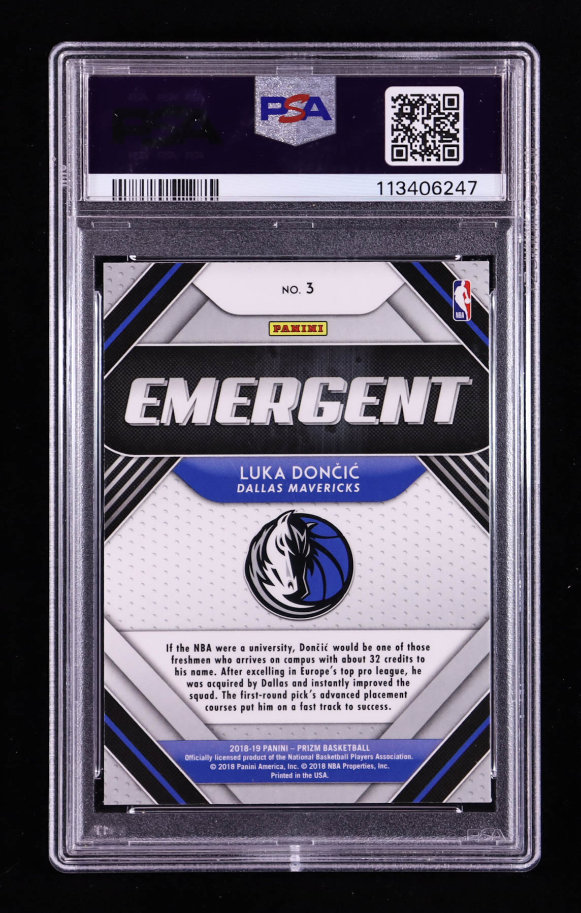 Luka Doncic 2018-19 Panini Prizm Emergent #3 RC (PSA 10) at PristineAuction.com Luka Doncic 2018-19 Panini Prizm Emergent #3 RC (PSA 10) at PristineAuction.com