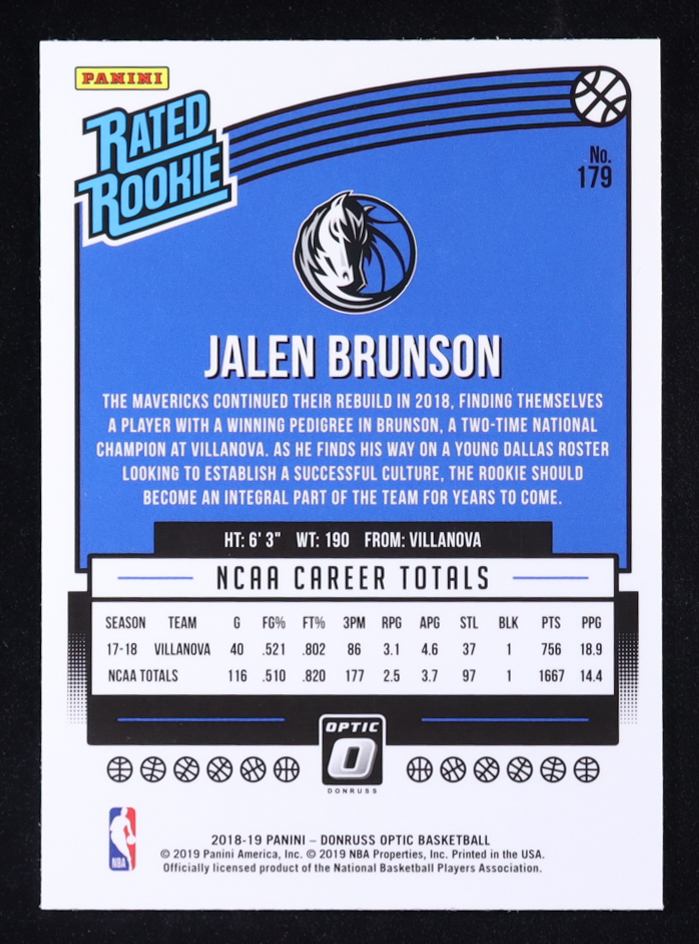 Jalen Brunson 2018-19 Donruss Optic #179 RR RC at PristineAuction.com Jalen Brunson 2018-19 Donruss Optic #179 RR RC at PristineAuction.com