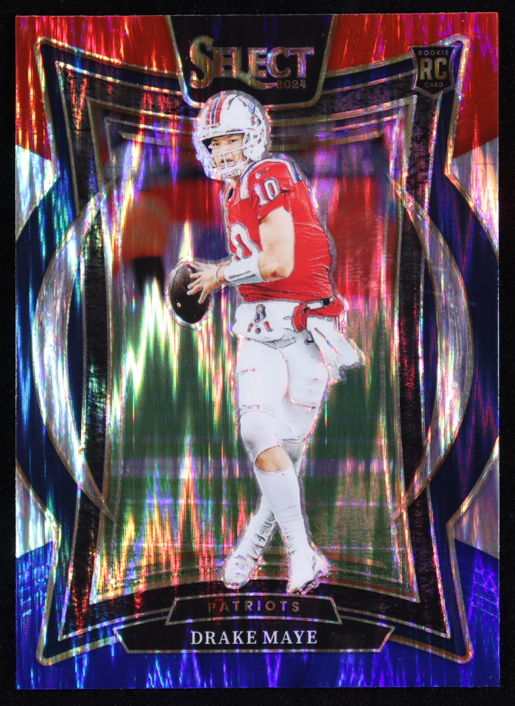 Drake Maye 2024 Select Prizm Red and Blue Shock #27 RC at PristineAuction.com Drake Maye 2024 Select Prizm Red and Blue Shock #27 RC at PristineAuction.com