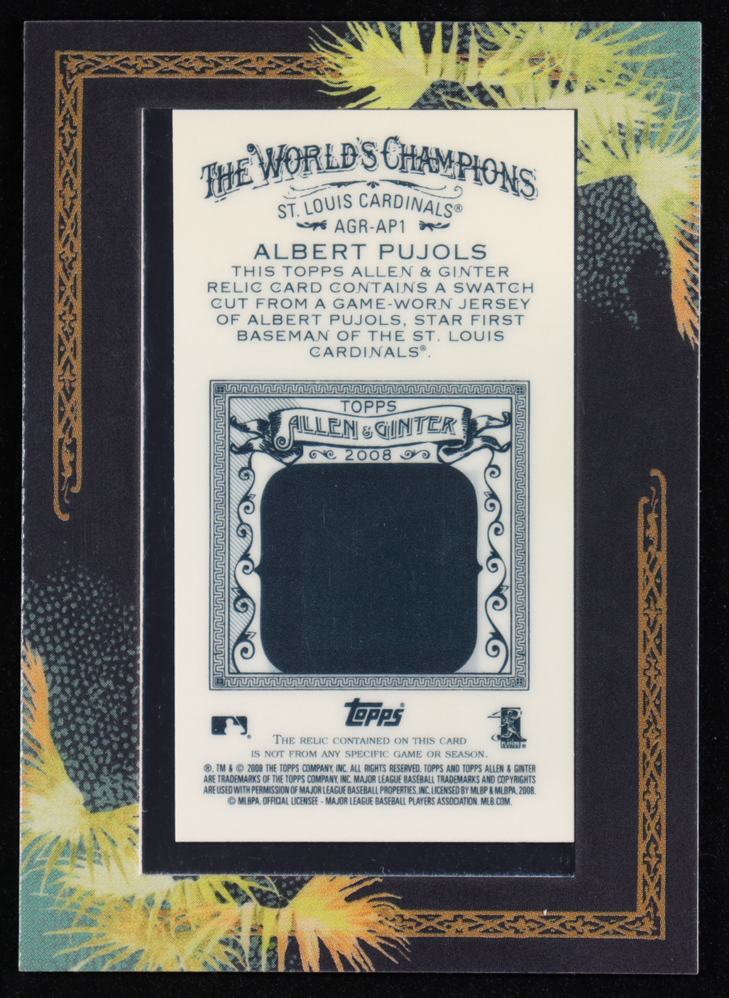 Albert Pujols 2008 Topps Allen and Ginter Relics Jsy #AP1 at PristineAuction.com Albert Pujols 2008 Topps Allen and Ginter Relics Jsy #AP1 at PristineAuction.com