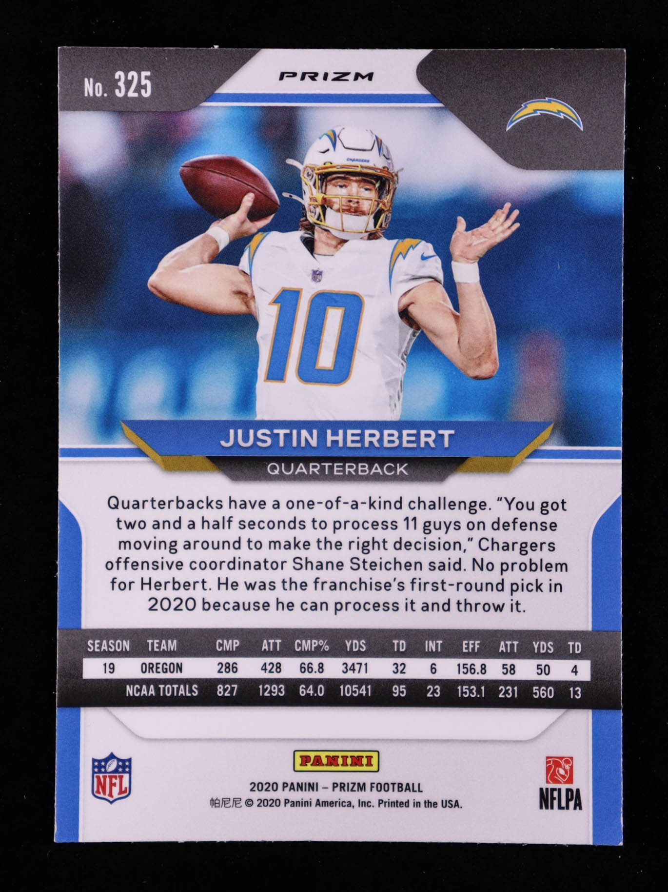 Justin Herbert 2020 Panini Prizm Prizms Red White and Blue #325 RC at PristineAuction.com Justin Herbert 2020 Panini Prizm Prizms Red White and Blue #325 RC at PristineAuction.com