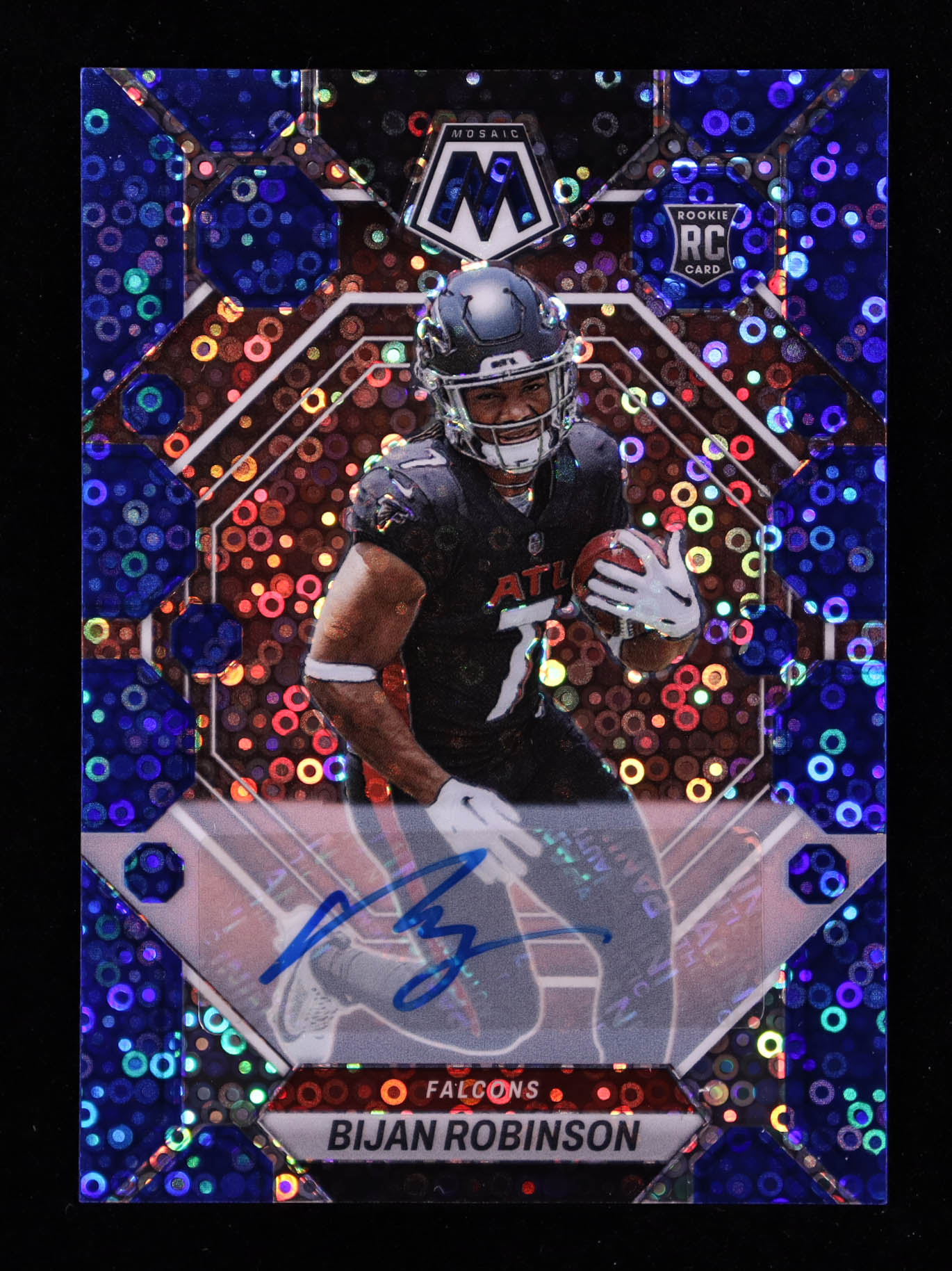 Bijan Robinson 2023 Panini Mosaic Rookie Autographs Mosaic No Huddle Blue #284 RC at PristineAuction.com Bijan Robinson 2023 Panini Mosaic Rookie Autographs Mosaic No Huddle Blue #284 RC at PristineAuction.com
