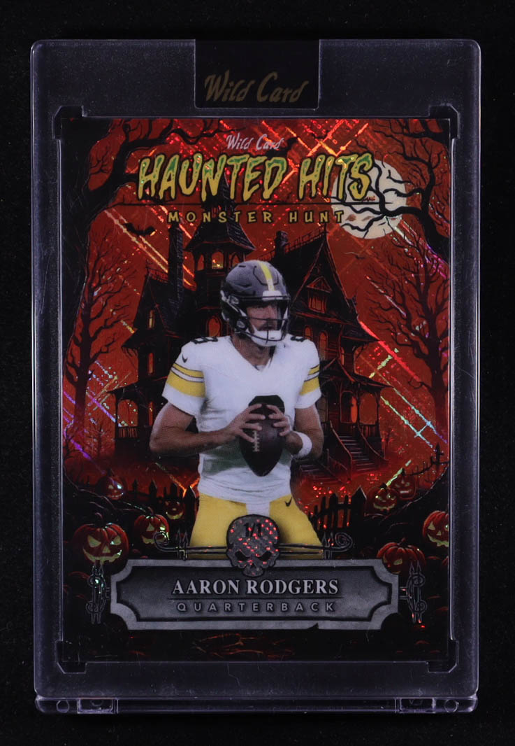 Aaron Rodgers 2025 Wild Card Haunted Hits Monster Hunt Haunted House Orange Crosshatch #AR #1/1 at PristineAuction.com Aaron Rodgers 2025 Wild Card Haunted Hits Monster Hunt Haunted House Orange Crosshatch #AR #1/1 at PristineAuction.com