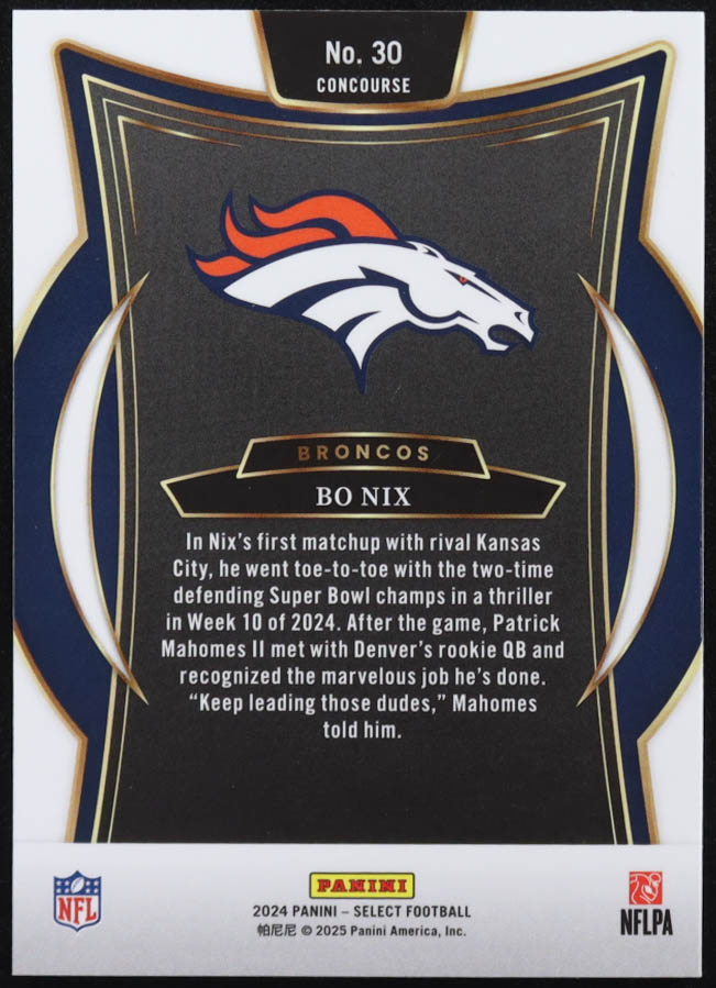 Bo Nix 2024 Select #30 RC at PristineAuction.com Bo Nix 2024 Select #30 RC at PristineAuction.com