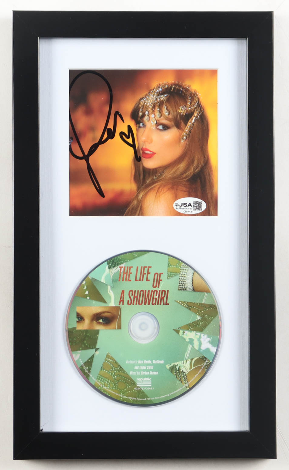Taylor Swift Signed Custom Framed "The Life of a Showgirl" CD Album Insert Display (JSA) at PristineAuction.com Taylor Swift Signed Custom Framed "The Life of a Showgirl" CD Album Insert Display (JSA) at PristineAuction.com