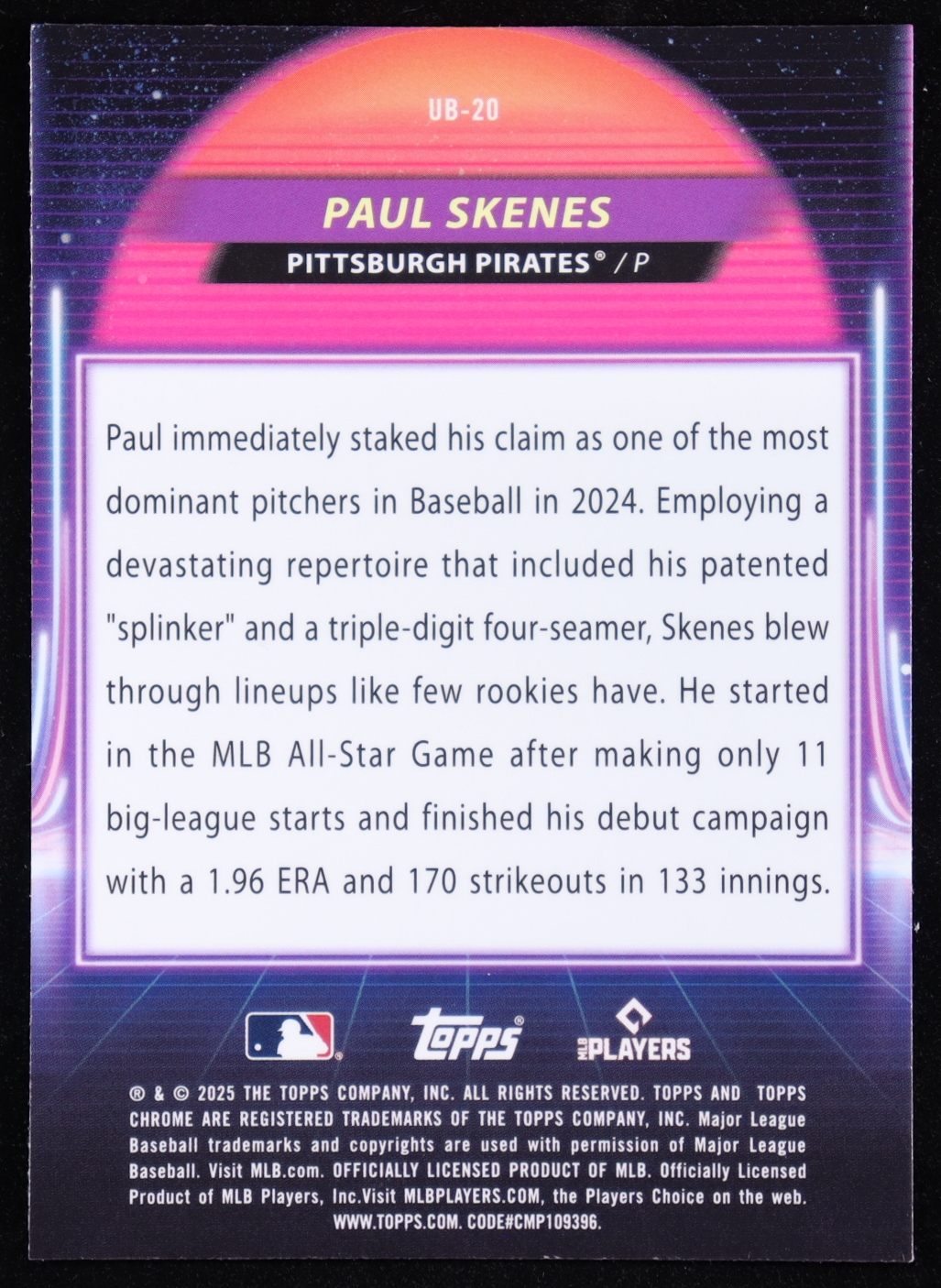 Paul Skenes 2025 Topps Cosmic Chrome Ultraviolet Beam #UB20 at PristineAuction.com Paul Skenes 2025 Topps Cosmic Chrome Ultraviolet Beam #UB20 at PristineAuction.com
