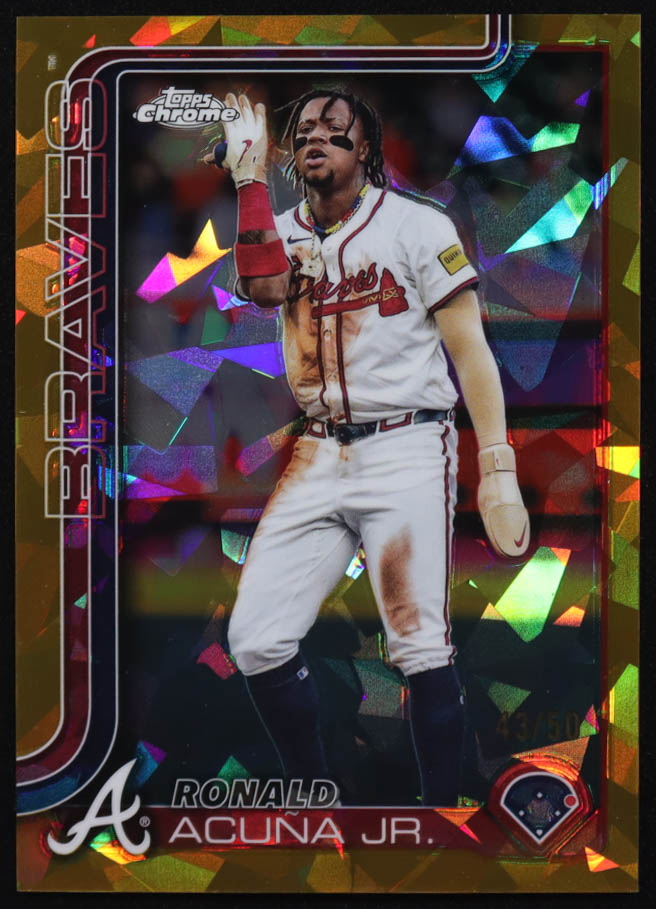 Ronald Acuna Jr. 2025 Topps Chrome Sapphire Gold Refractors #257 #43/50 at PristineAuction.com Ronald Acuna Jr. 2025 Topps Chrome Sapphire Gold Refractors #257 #43/50 at PristineAuction.com