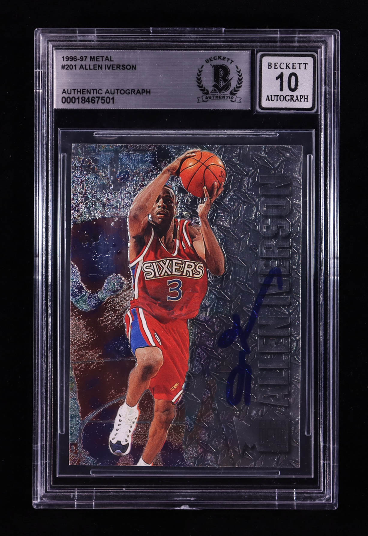 Allen Iverson Signed 1996-97 Fleer Metal #201 RC (BGS | Autograph Graded BGS 10) at PristineAuction.com Allen Iverson Signed 1996-97 Fleer Metal #201 RC (BGS | Autograph Graded BGS 10) at PristineAuction.com