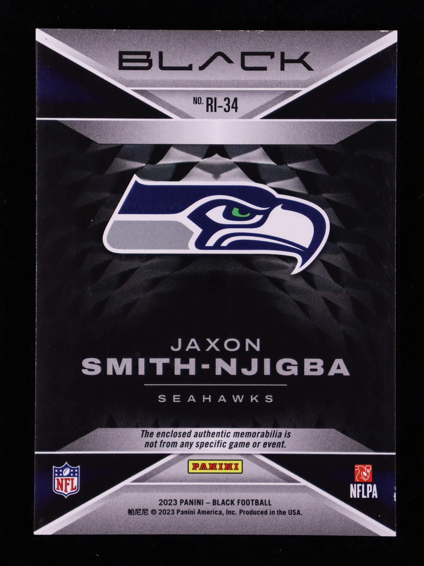 Jaxon Smith-Njigba 2023 Panini Black Rookie Influx Memorabilia Emerald #34 RC #14/25 at PristineAuction.com Jaxon Smith-Njigba 2023 Panini Black Rookie Influx Memorabilia Emerald #34 RC #14/25 at PristineAuction.com