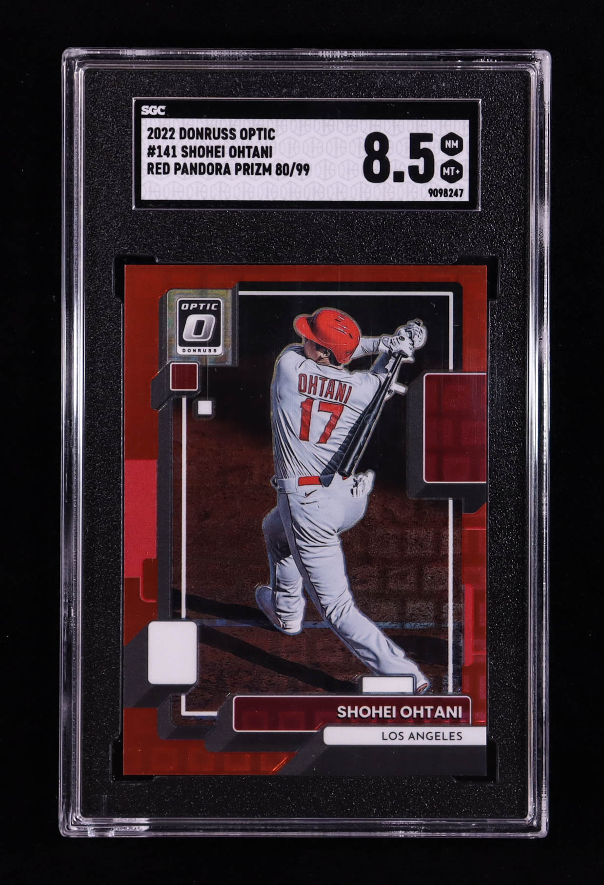 Shohei Ohtani 2022 Panini Donruss Optic Red Pandora Prizm #141 #80/99 (SGC 8.5) at PristineAuction.com Shohei Ohtani 2022 Panini Donruss Optic Red Pandora Prizm #141 #80/99 (SGC 8.5) at PristineAuction.com