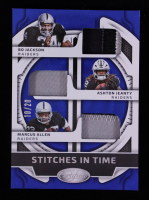 Bo Jackson / Ashton Jeanty / Marcus Allen 2025 Certified Stitches in Time Triples Mirror Blue Etch #3 #10/20 at PristineAuction.com