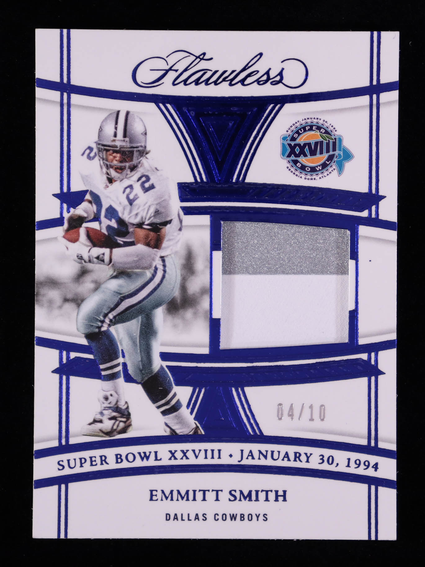 Emmitt Smith 2023 Panini Flawless Super Bowl Swatches Sapphire #6 #4/10 at PristineAuction.com Emmitt Smith 2023 Panini Flawless Super Bowl Swatches Sapphire #6 #4/10 at PristineAuction.com