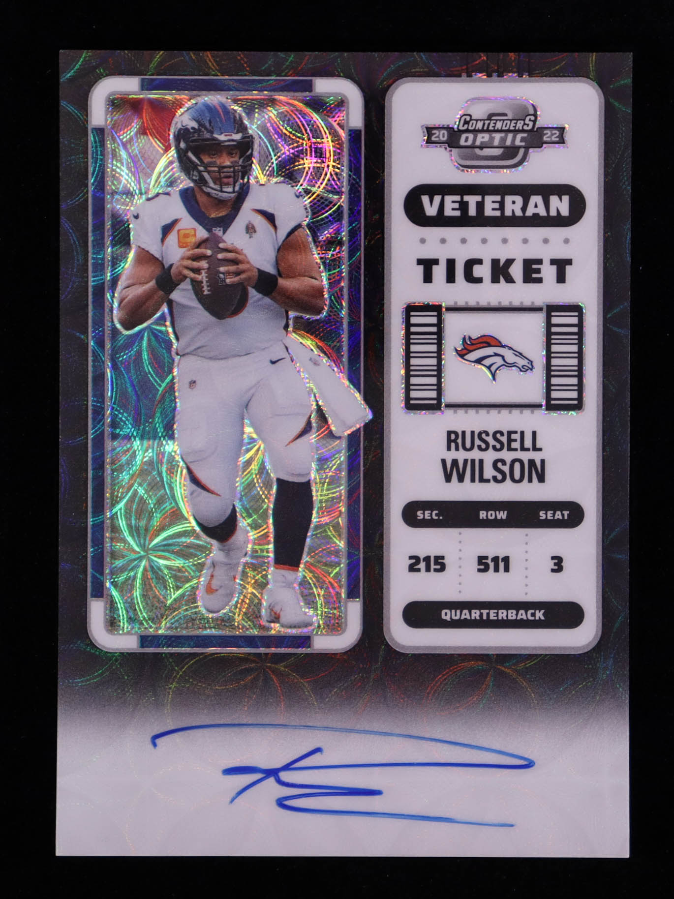 Russell Wilson 2022 Panini Contenders Optic Veteran Ticket Autographs Black Scope #2 #9/25 at PristineAuction.com Russell Wilson 2022 Panini Contenders Optic Veteran Ticket Autographs Black Scope #2 #9/25 at PristineAuction.com