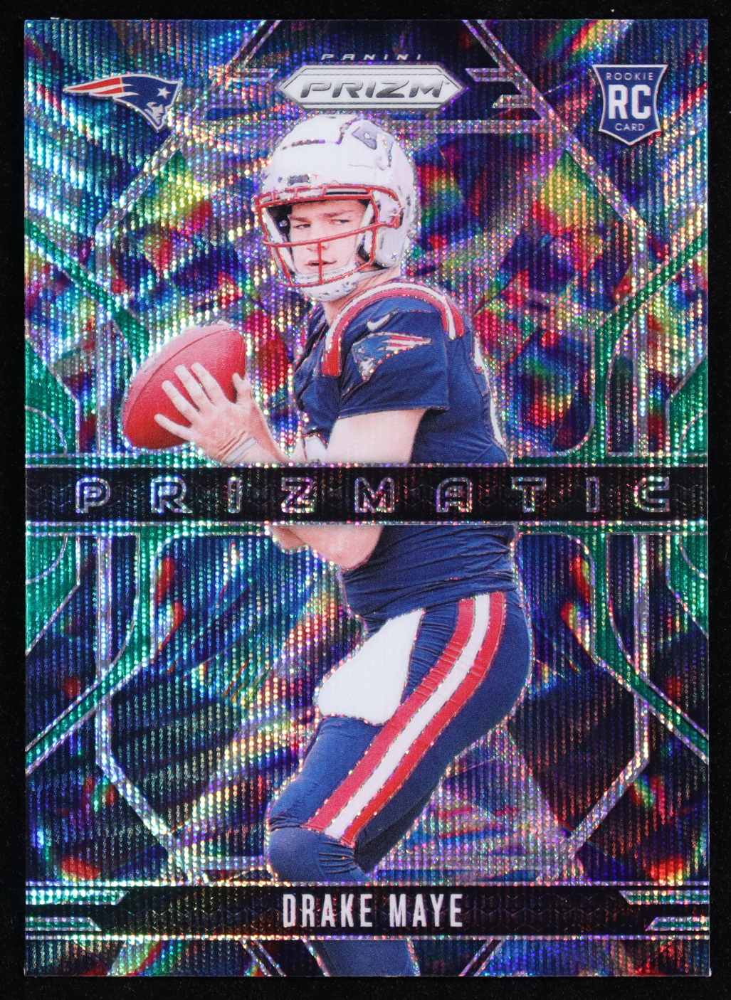 Drake Maye 2024 Panini Prizm Prizmatic Prizms Green Wave #2 RC at PristineAuction.com Drake Maye 2024 Panini Prizm Prizmatic Prizms Green Wave #2 RC at PristineAuction.com