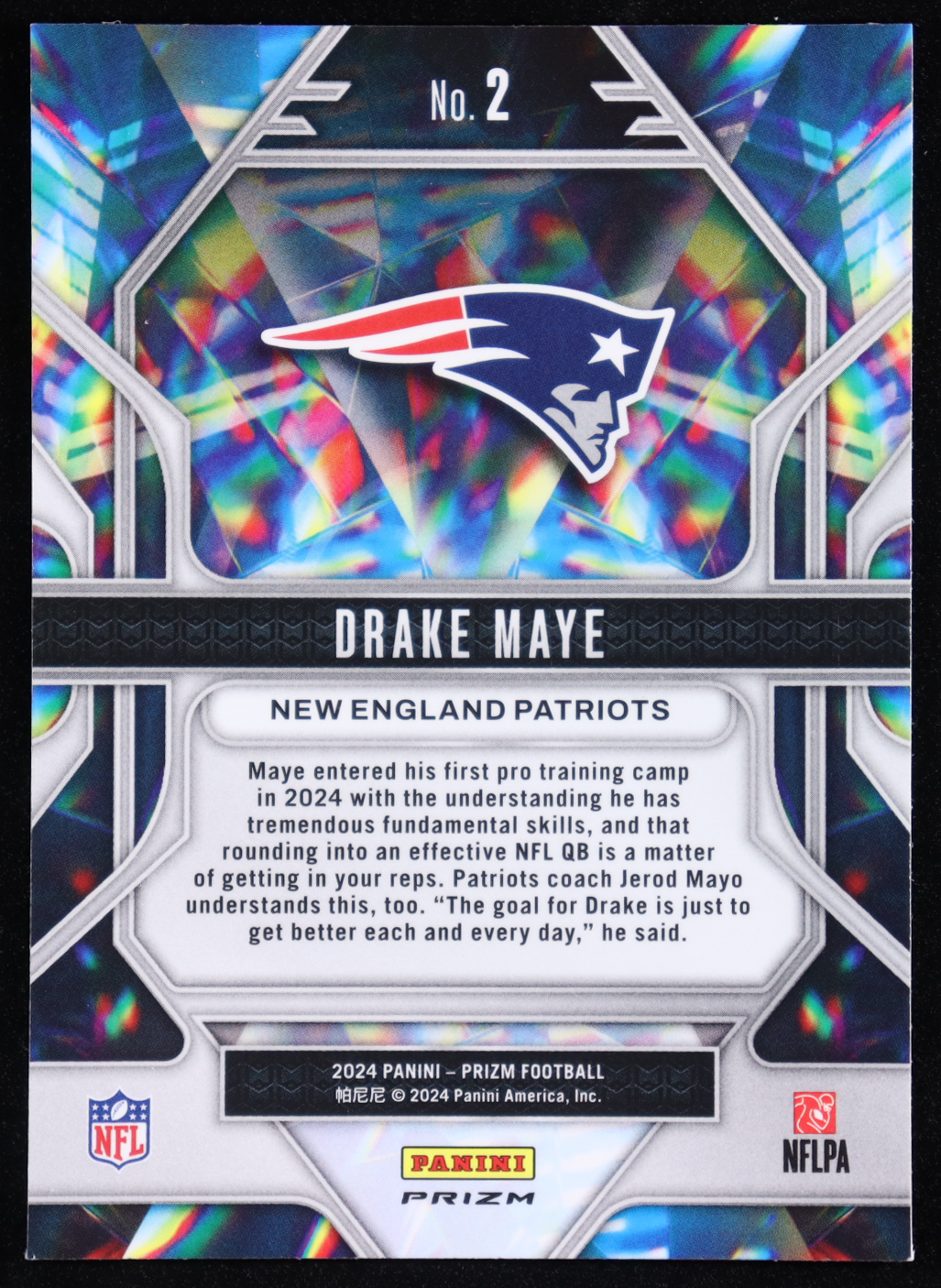 Drake Maye 2024 Panini Prizm Prizmatic Prizms Green Wave #2 RC at PristineAuction.com Drake Maye 2024 Panini Prizm Prizmatic Prizms Green Wave #2 RC at PristineAuction.com