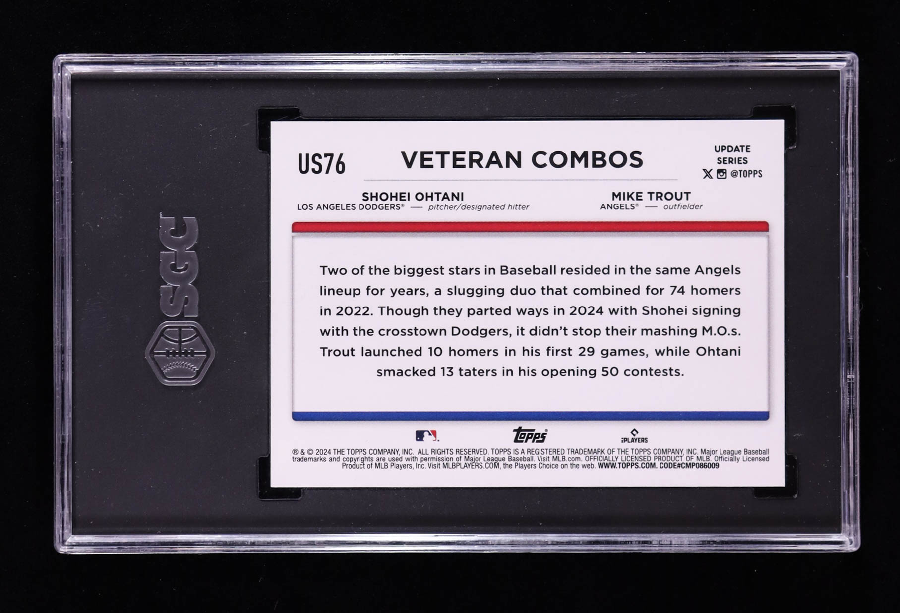 Shohei Ohtani / Mike Trout 2024 Topps Update How You Been? Rainbow Foil #US76 (SGC 9) at PristineAuction.com Shohei Ohtani / Mike Trout 2024 Topps Update How You Been? Rainbow Foil #US76 (SGC 9) at PristineAuction.com