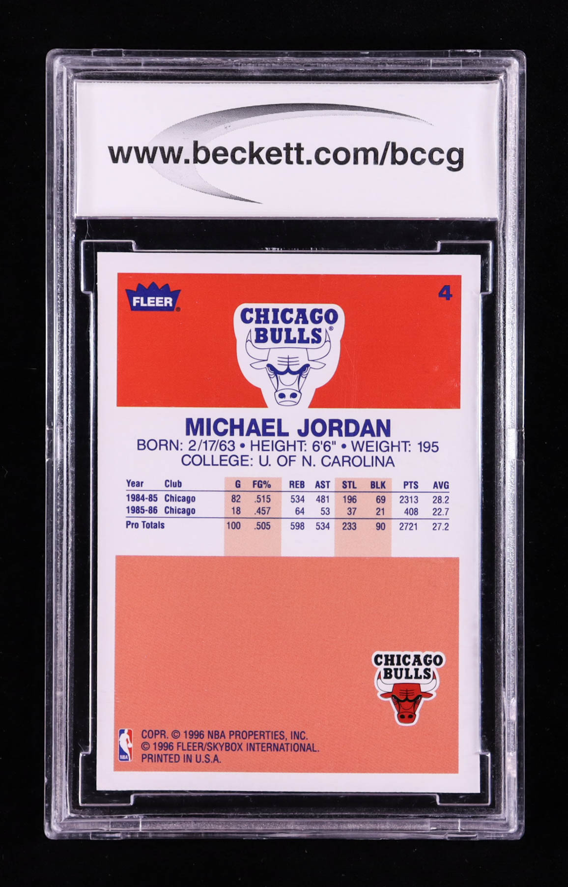 Michael Jordan 1996-97 Fleer Decade Of Excellence #4 (BCCG 10) at PristineAuction.com Michael Jordan 1996-97 Fleer Decade Of Excellence #4 (BCCG 10) at PristineAuction.com