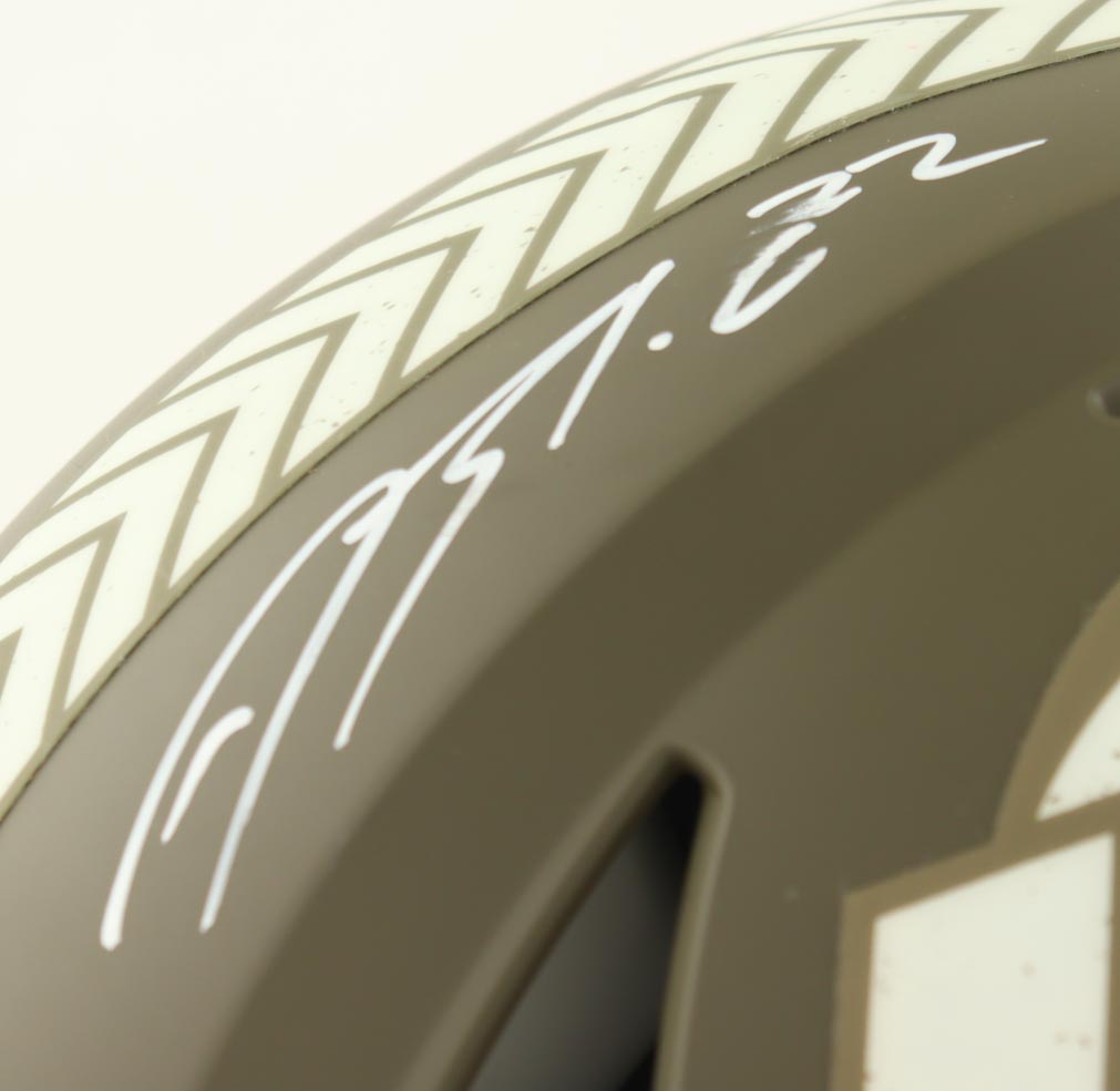 Blake Corum Signed Rams Full-Size Authentic On-Field Salute To Service Alternate Speed-Flex Helmet With Visor (Beckett) at PristineAuction.com Blake Corum Signed Rams Full-Size Authentic On-Field Salute To Service Alternate Speed-Flex Helmet With Visor (Beckett) at PristineAuction.com