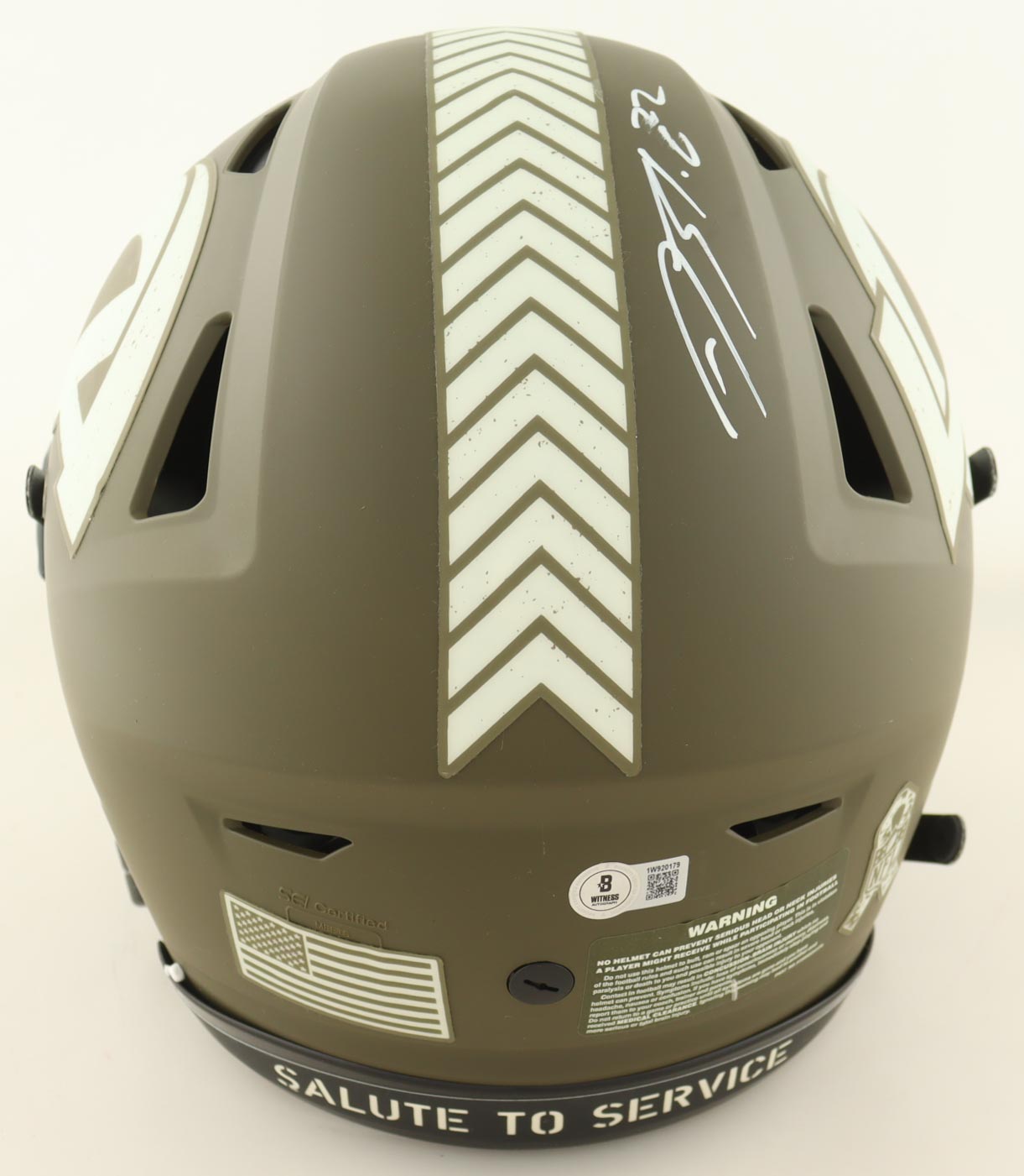 Blake Corum Signed Rams Full-Size Authentic On-Field Salute To Service Alternate Speed-Flex Helmet With Visor (Beckett) at PristineAuction.com Blake Corum Signed Rams Full-Size Authentic On-Field Salute To Service Alternate Speed-Flex Helmet With Visor (Beckett) at PristineAuction.com