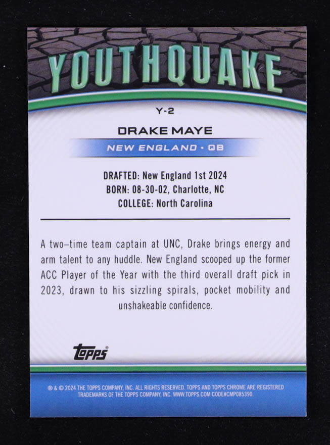 Drake Maye 2024 Topps Chrome Youthquake X-Fractors #Y2 RC at PristineAuction.com Drake Maye 2024 Topps Chrome Youthquake X-Fractors #Y2 RC at PristineAuction.com