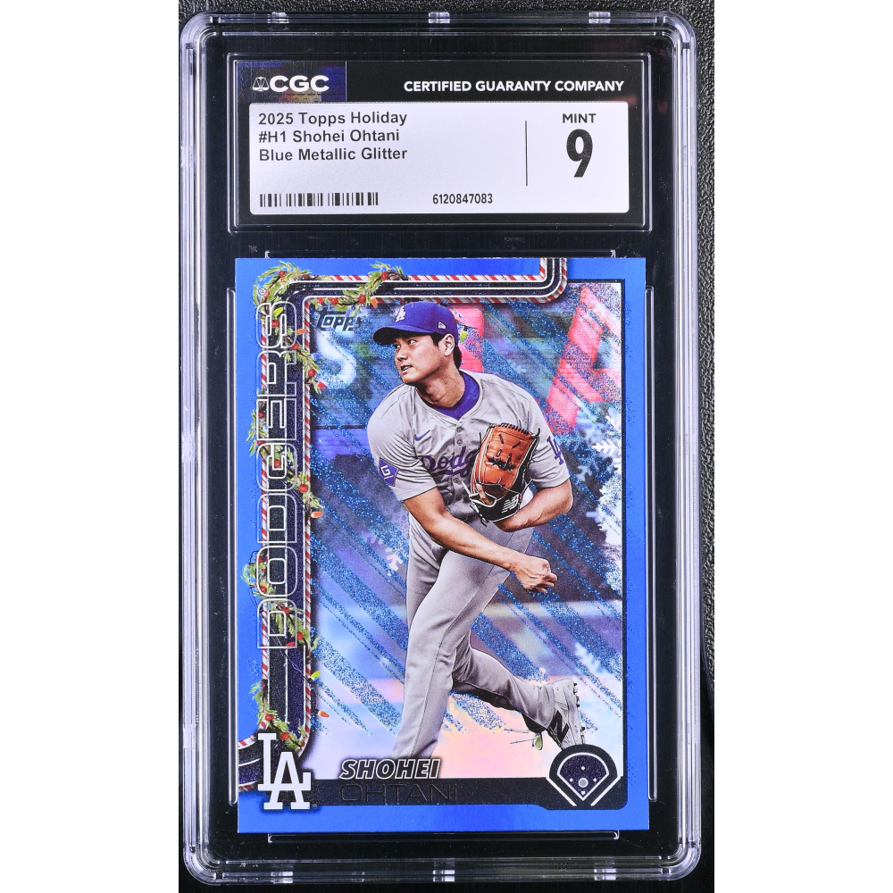 Shohei Ohtani 2025 Topps Holiday Blue Metallic Glitter #H1 (CGC 9) at PristineAuction.com
