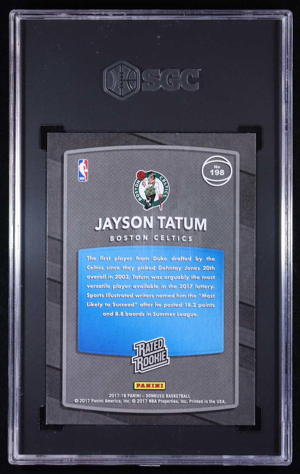 Jayson Tatum 2017-18 Donruss #198 RR RC (SGC 9) at PristineAuction.com Jayson Tatum 2017-18 Donruss #198 RR RC (SGC 9) at PristineAuction.com