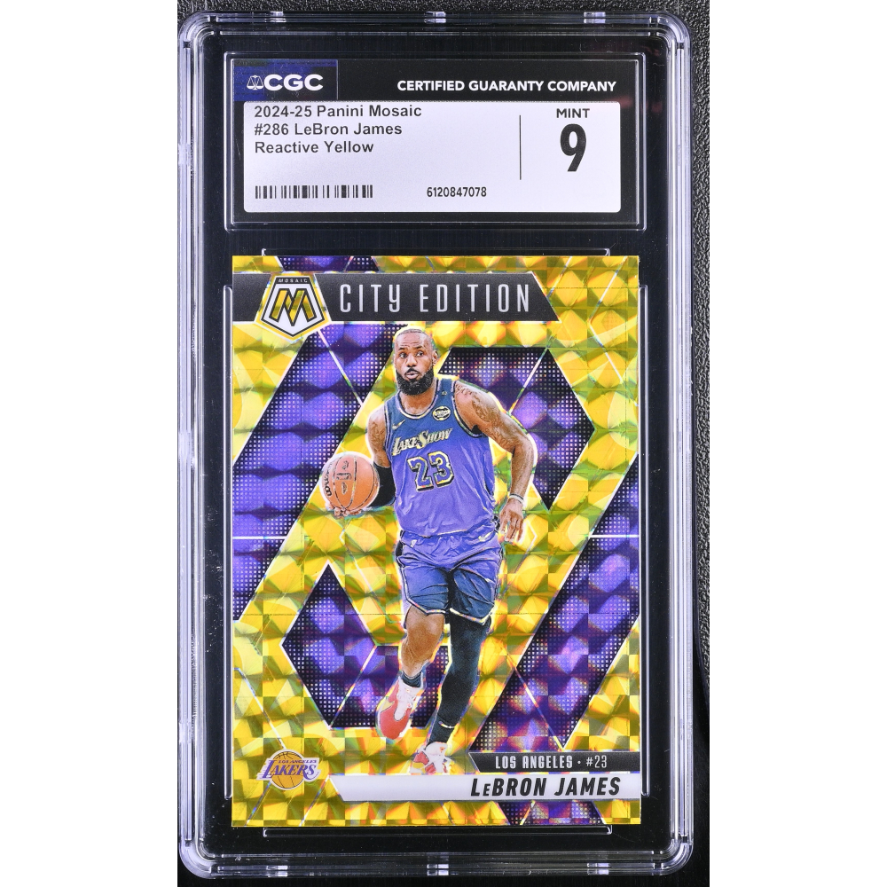 LeBron James 2024-25 Panini Mosaic Mosaic Reactive Yellow City Edition #286 (CGC 9) at PristineAuction.com
