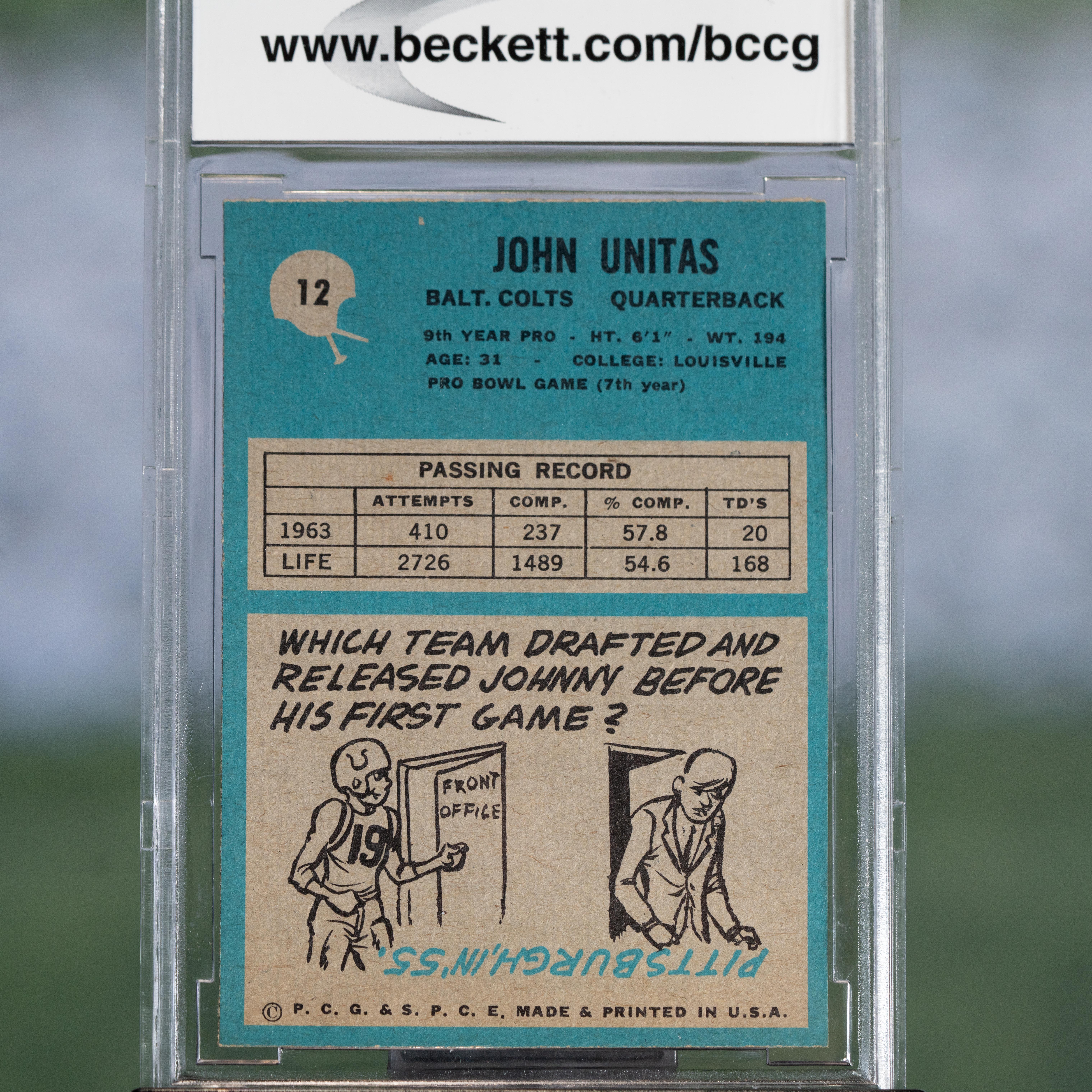 Johnny Unitas 1964 Philadelphia #12 (BCCG 9) at PristineAuction.com Johnny Unitas 1964 Philadelphia #12 (BCCG 9) at PristineAuction.com