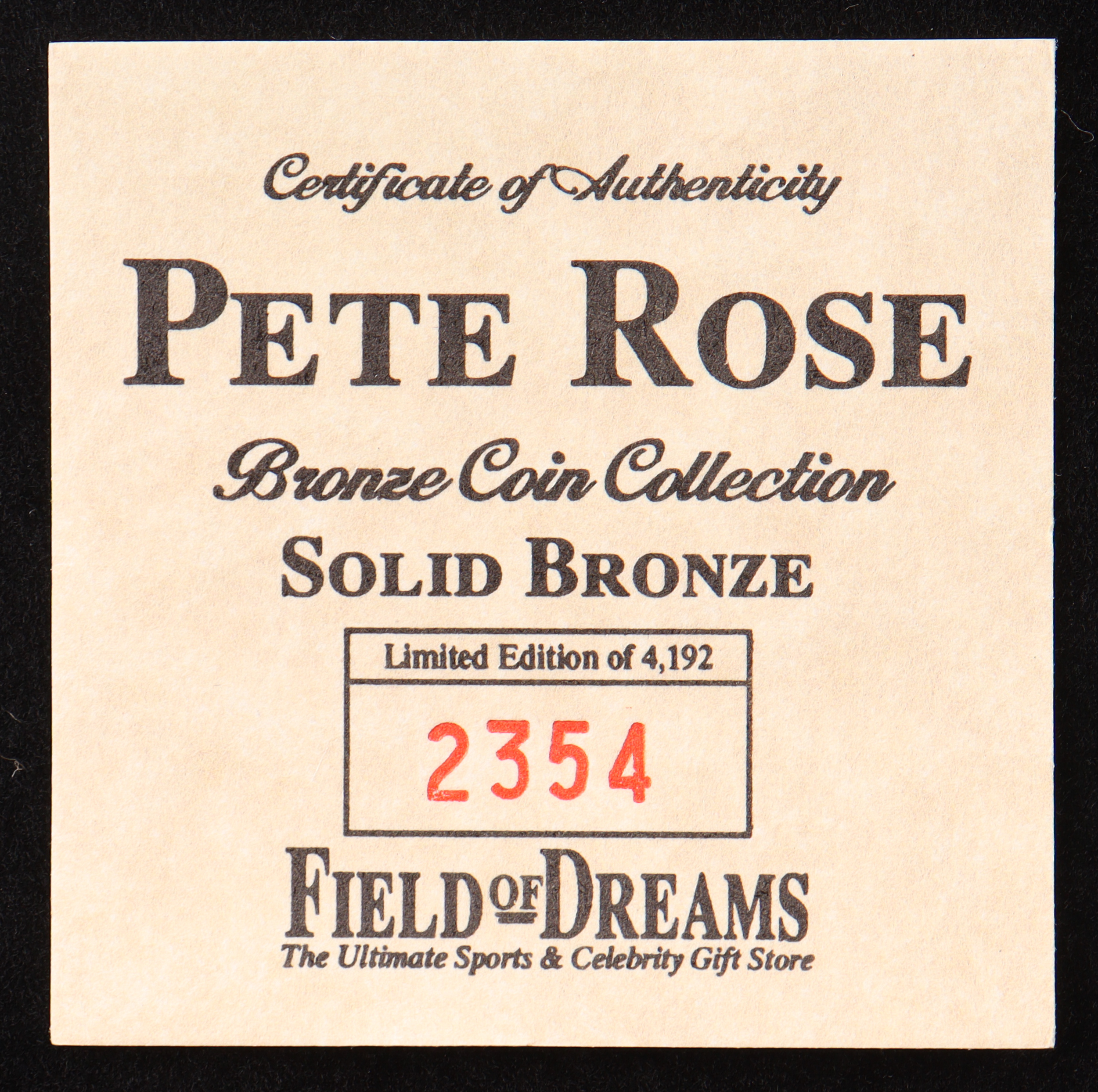 Pete Rose LE Reds 4256 Solid Bronze Coin with Case at PristineAuction.com Pete Rose LE Reds 4256 Solid Bronze Coin with Case at PristineAuction.com