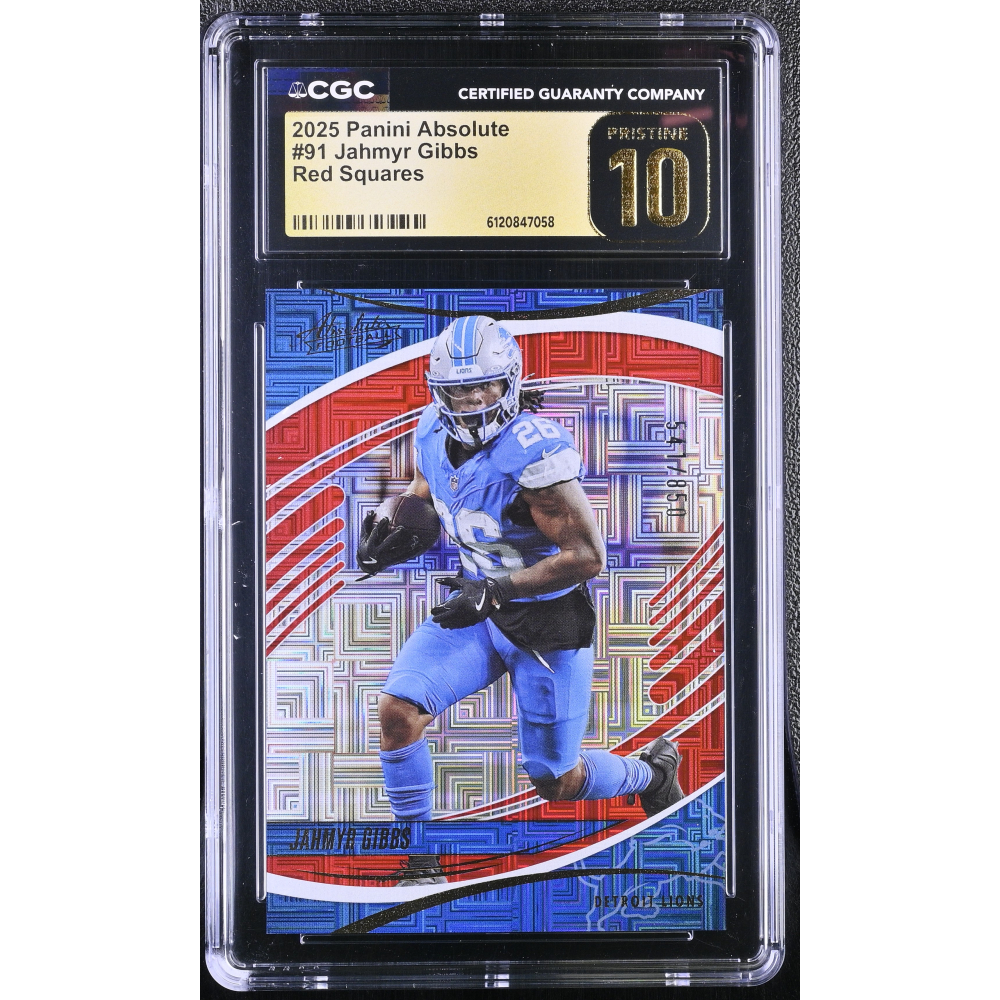 Jahmyr Gibbs 2025 Absolute Red Squares #91 #541/850 (CGC 10 | Black Label) at PristineAuction.com