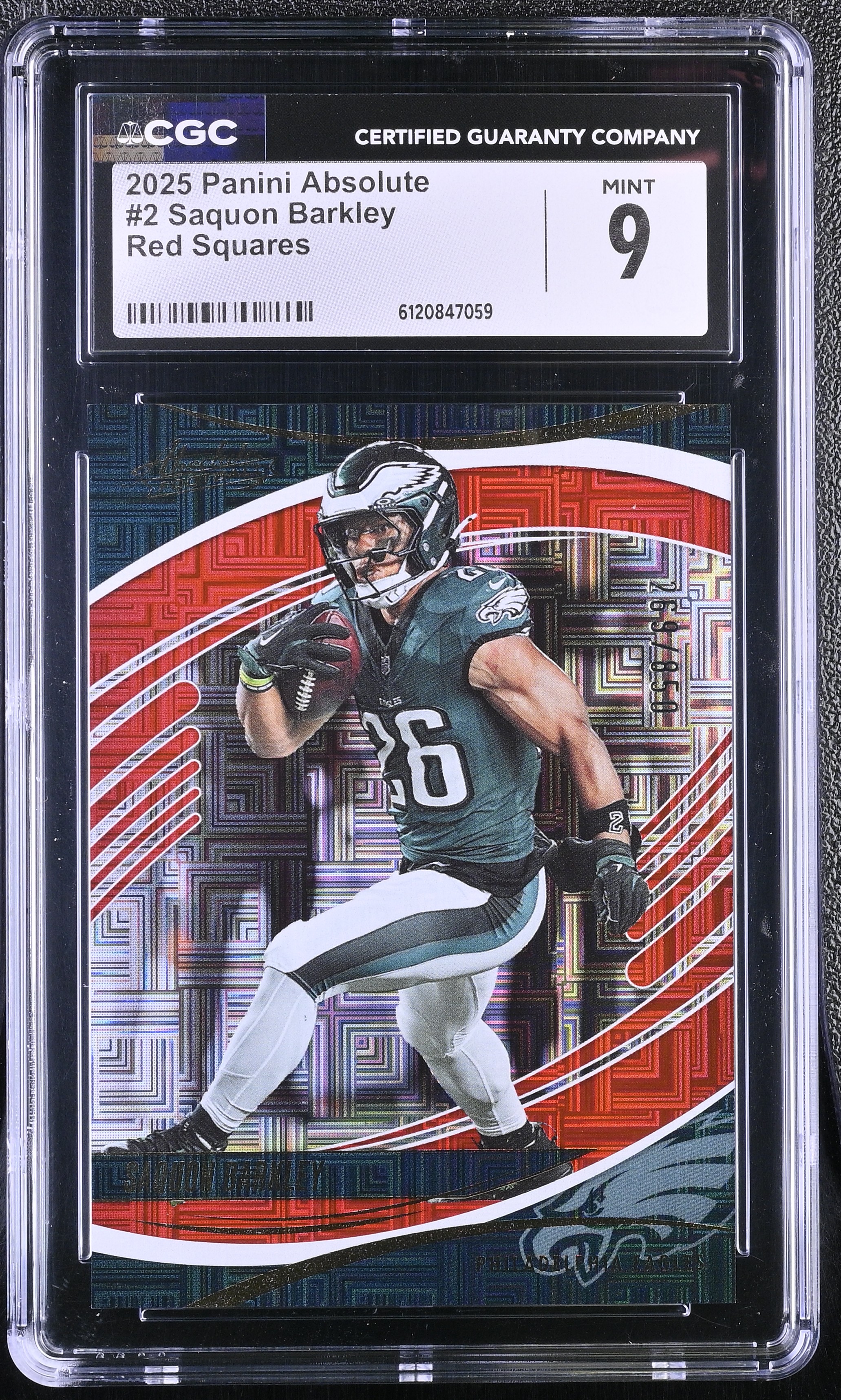 Saquon Barkley 2025 Absolute Red Squares #2 #269/850 (CGC 9) at PristineAuction.com Saquon Barkley 2025 Absolute Red Squares #2 #269/850 (CGC 9) at PristineAuction.com