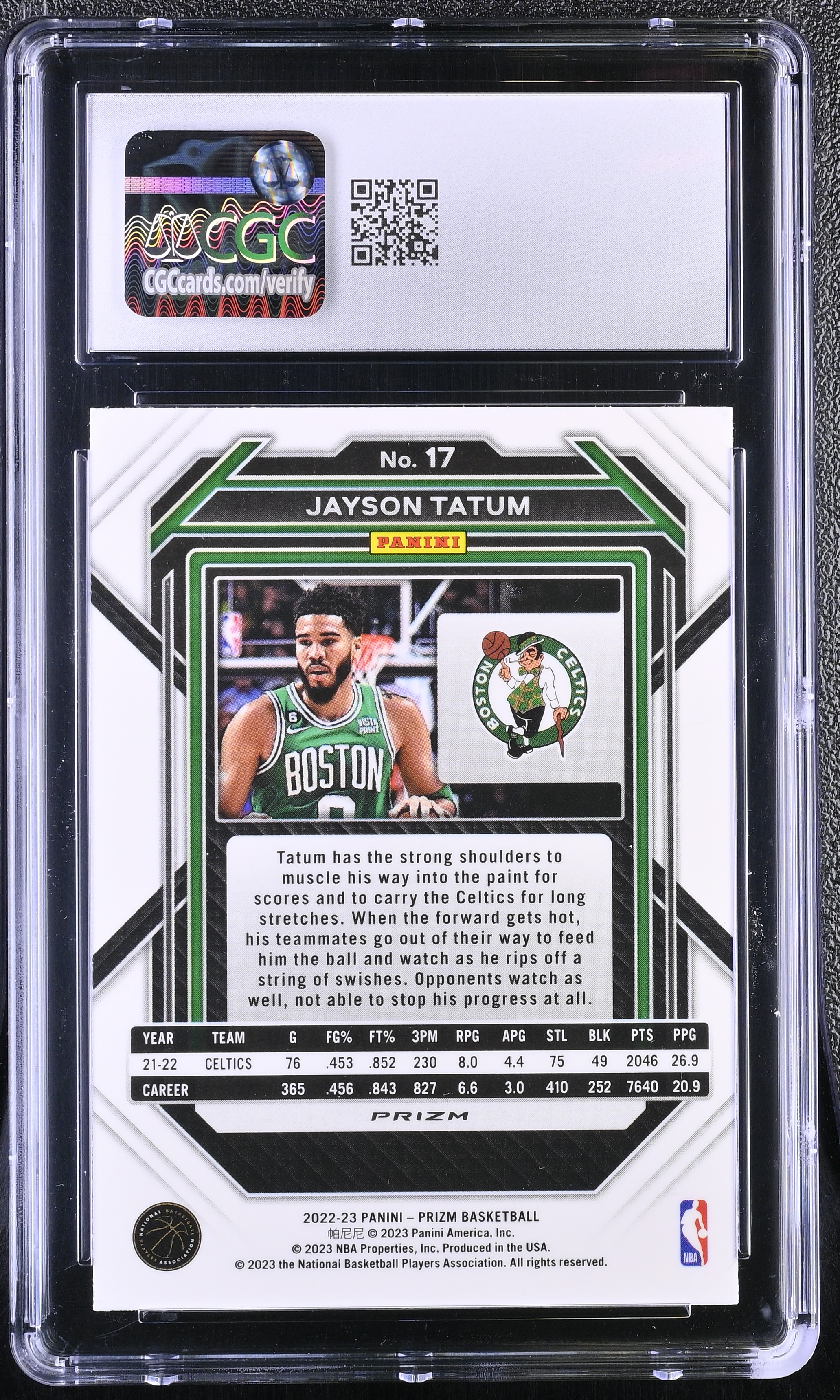 Jayson Tatum 2022-23 Panini Prizm Prizms Green #17 (CGC 9) at PristineAuction.com Jayson Tatum 2022-23 Panini Prizm Prizms Green #17 (CGC 9) at PristineAuction.com