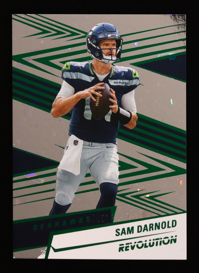 Sam Darnold 2025 Panini Revolution Green Swirl #116 #007/199 at PristineAuction.com Sam Darnold 2025 Panini Revolution Green Swirl #116 #007/199 at PristineAuction.com